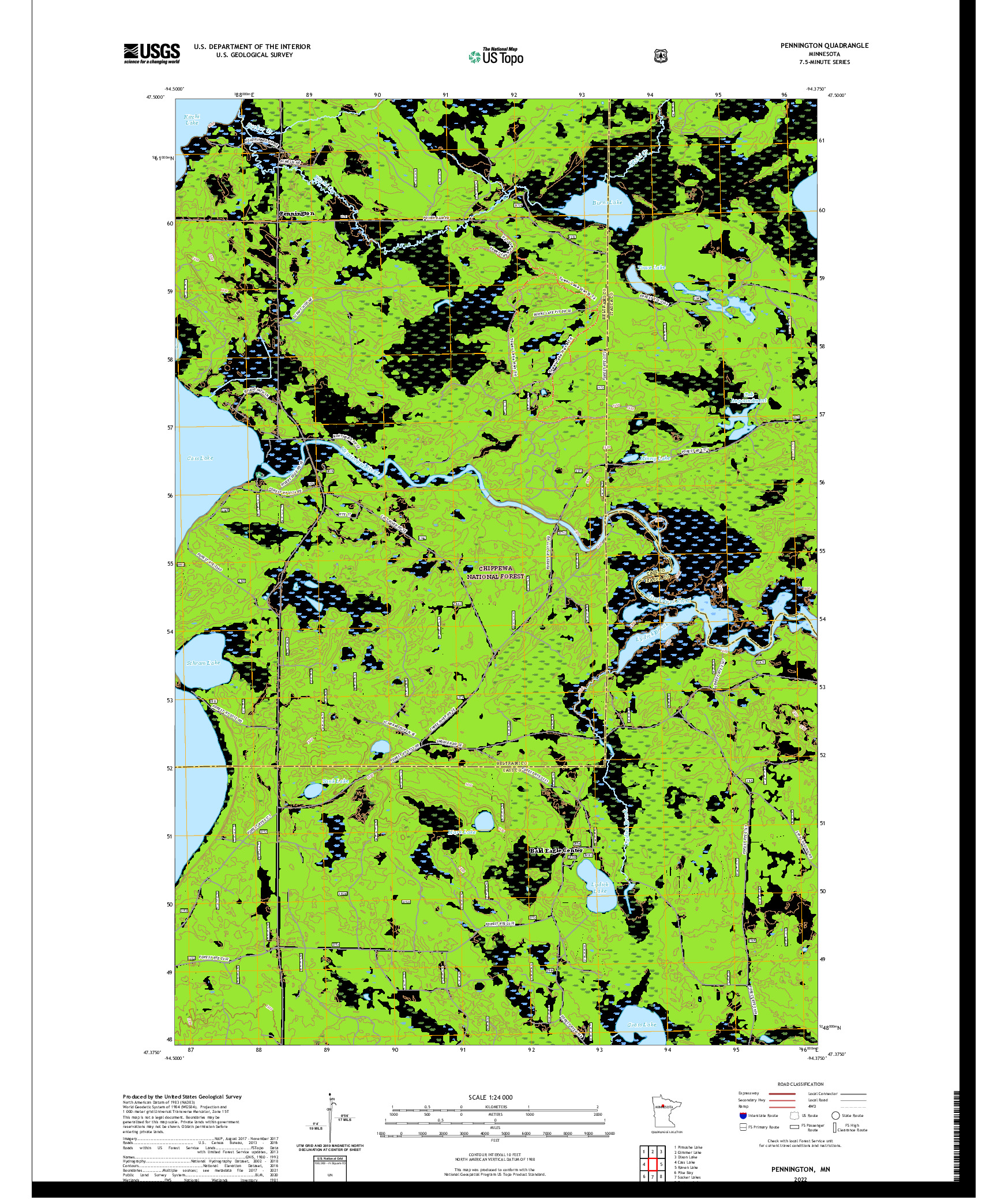 US TOPO 7.5-MINUTE MAP FOR PENNINGTON, MN