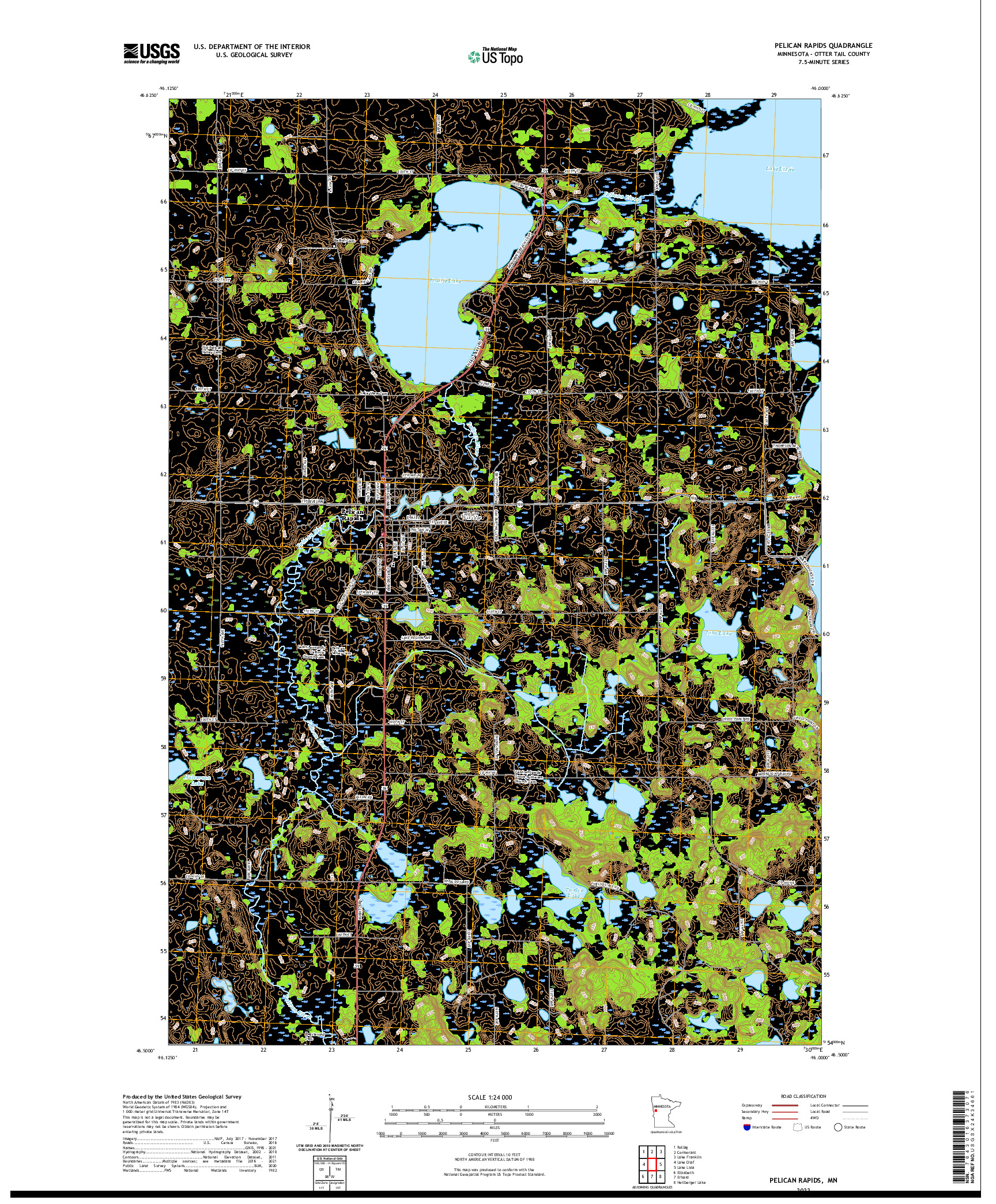 US TOPO 7.5-MINUTE MAP FOR PELICAN RAPIDS, MN