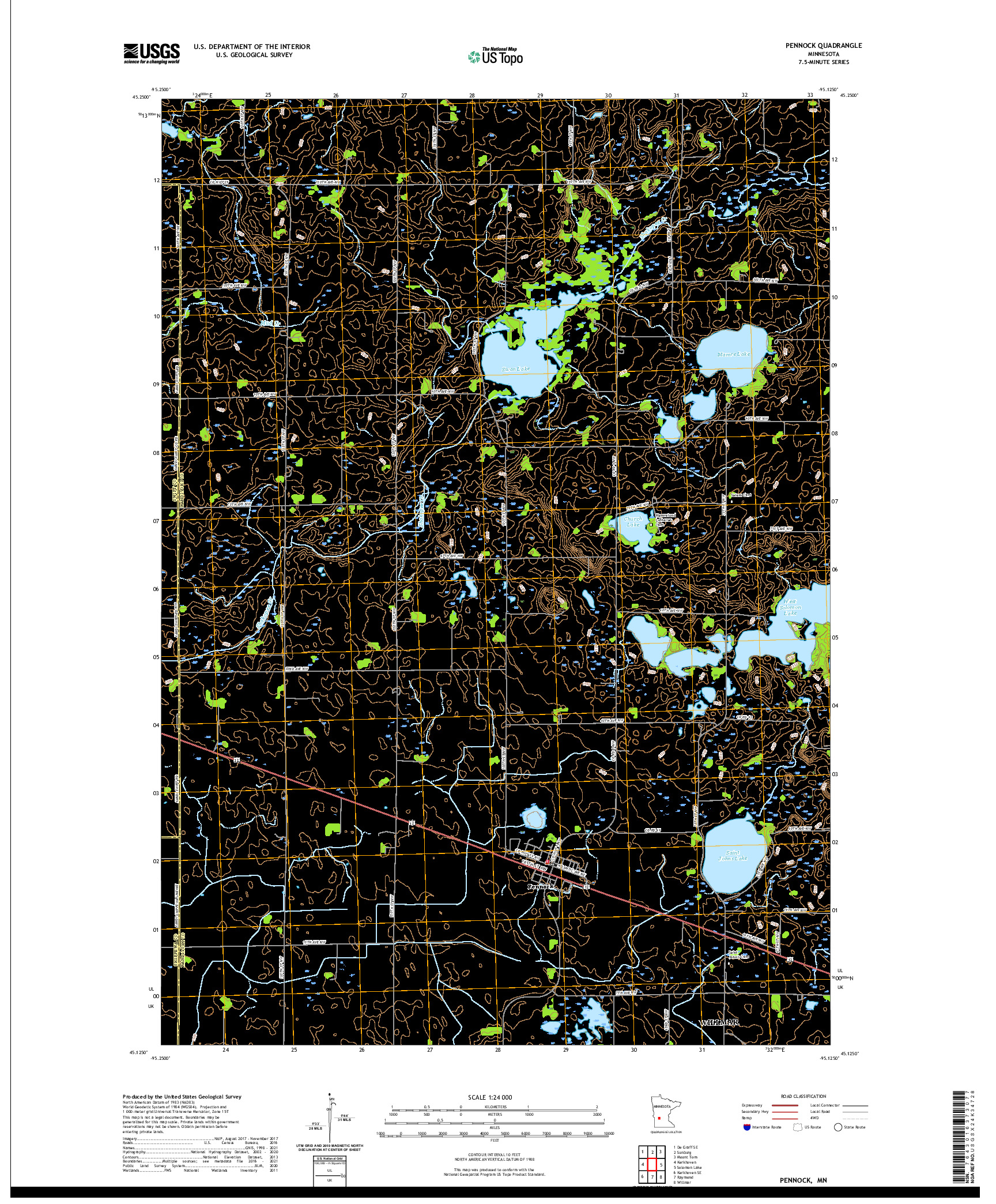 US TOPO 7.5-MINUTE MAP FOR PENNOCK, MN