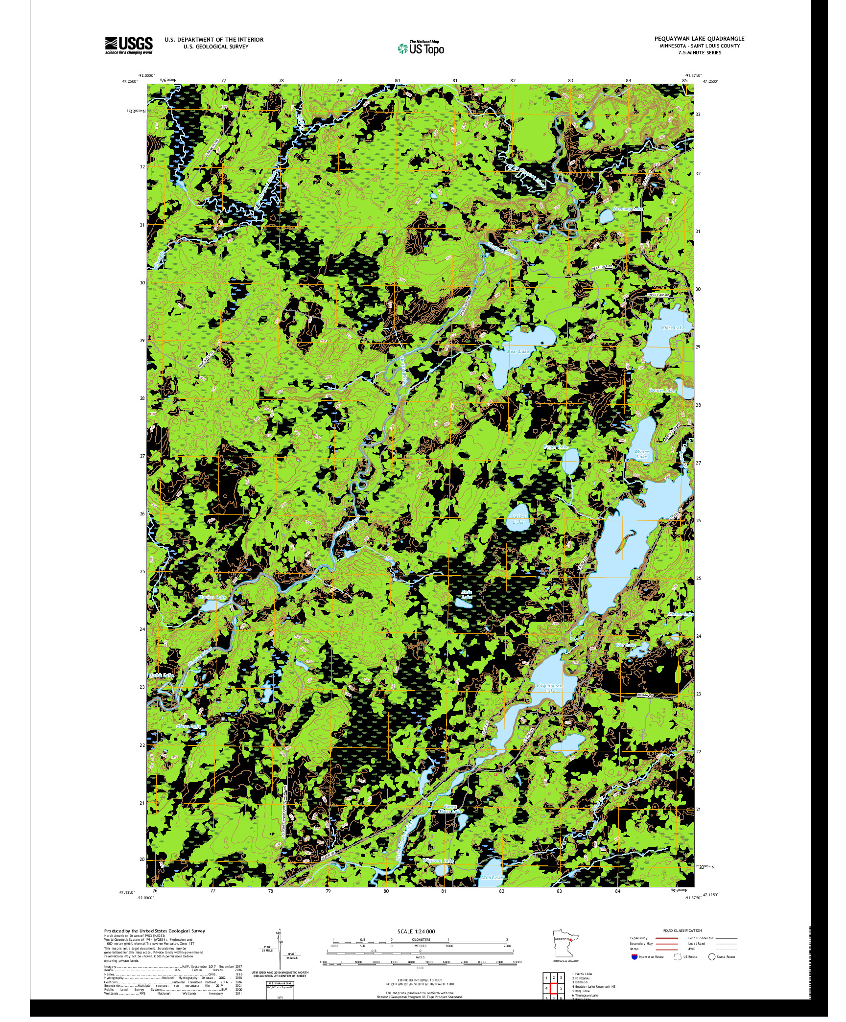 US TOPO 7.5-MINUTE MAP FOR PEQUAYWAN LAKE, MN