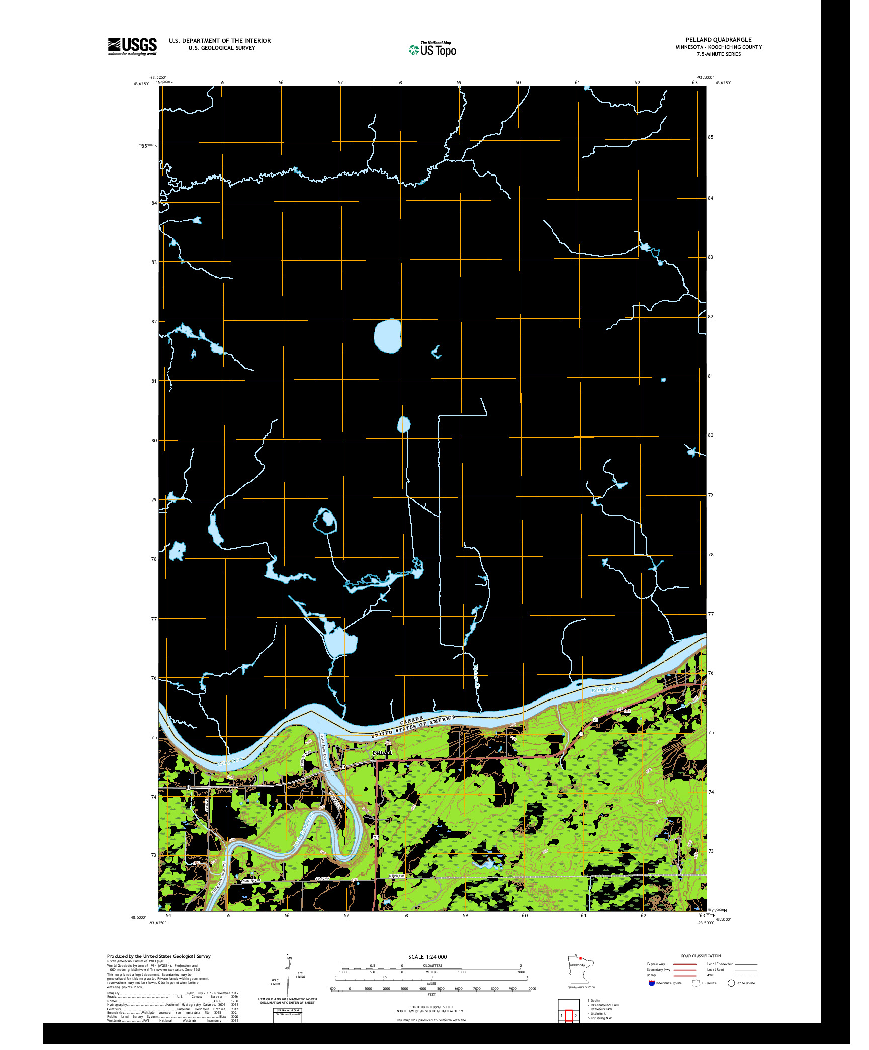 US TOPO 7.5-MINUTE MAP FOR PELLAND, MN,ON