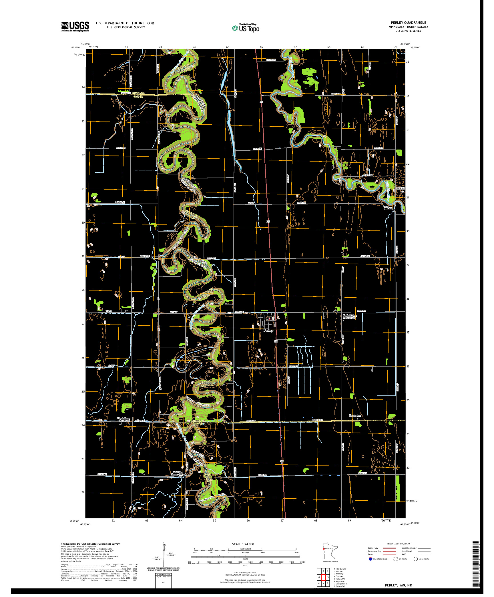 US TOPO 7.5-MINUTE MAP FOR PERLEY, MN,ND