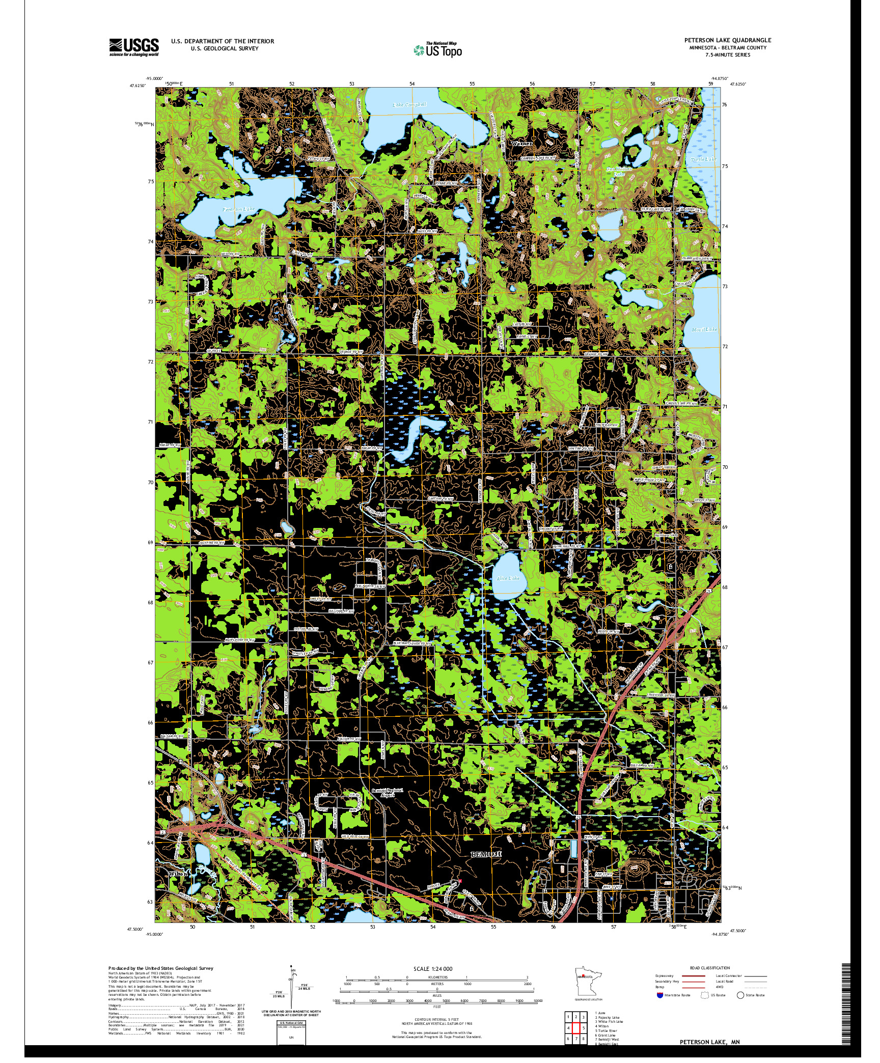 US TOPO 7.5-MINUTE MAP FOR PETERSON LAKE, MN