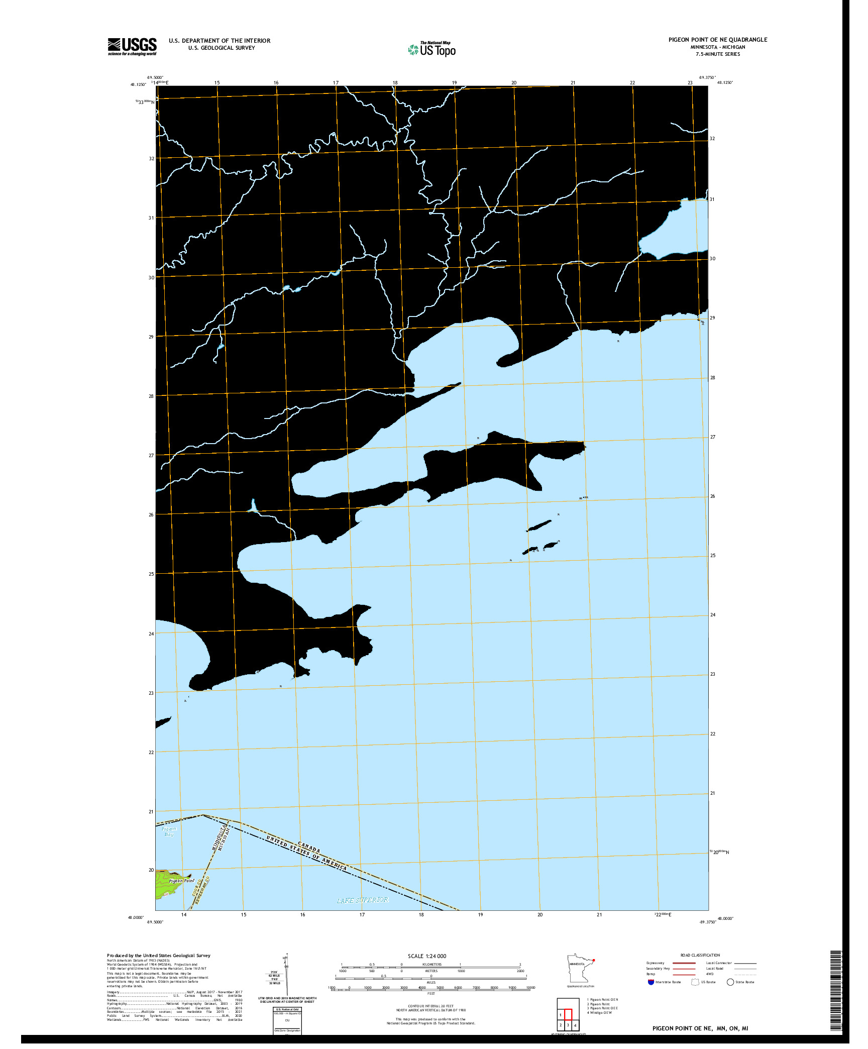 US TOPO 7.5-MINUTE MAP FOR PIGEON POINT OE NE, MN,ON,MI