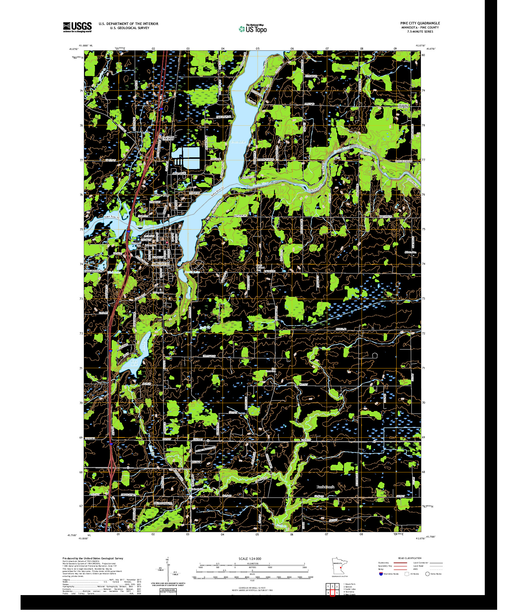 US TOPO 7.5-MINUTE MAP FOR PINE CITY, MN