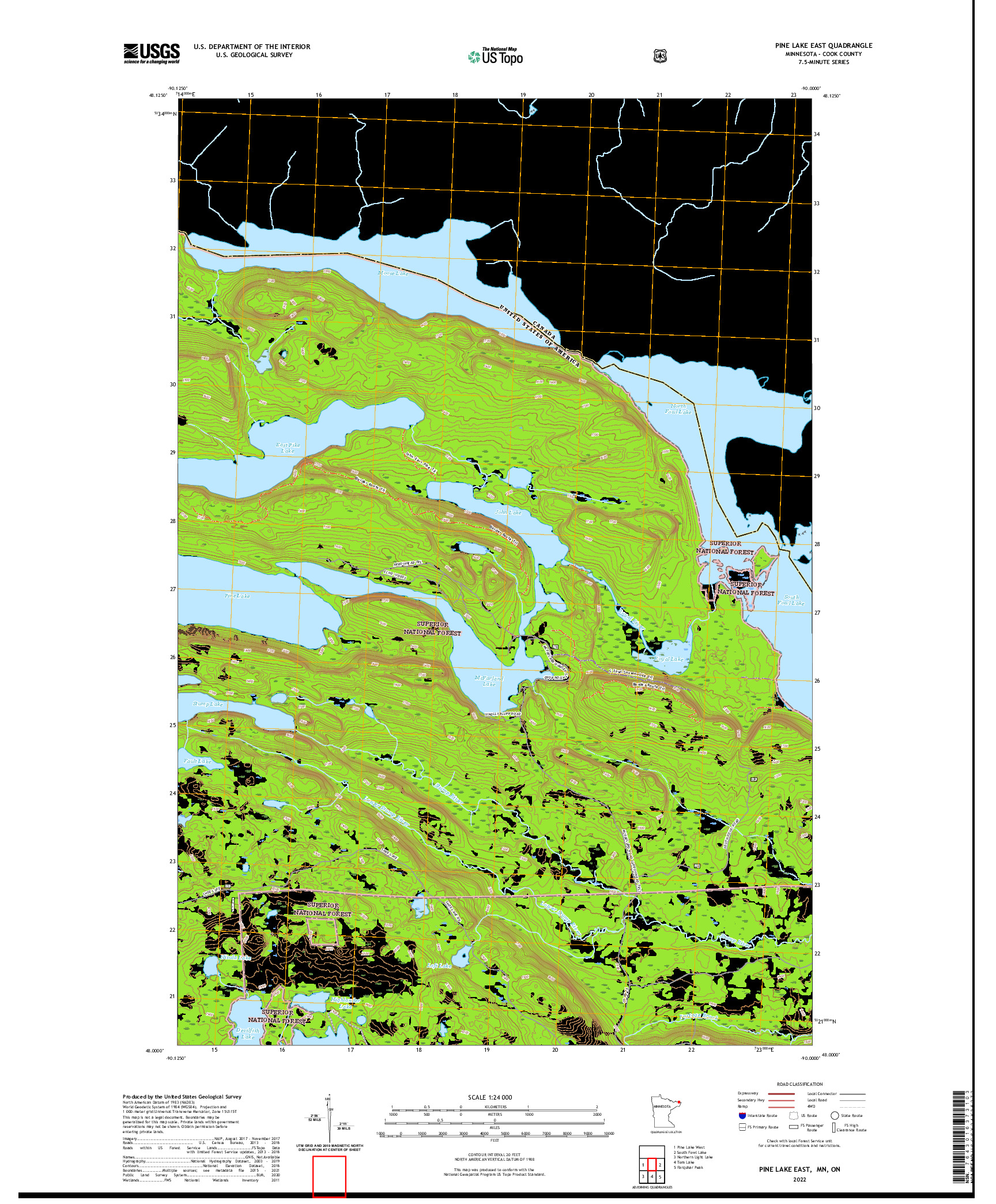 US TOPO 7.5-MINUTE MAP FOR PINE LAKE EAST, MN,ON