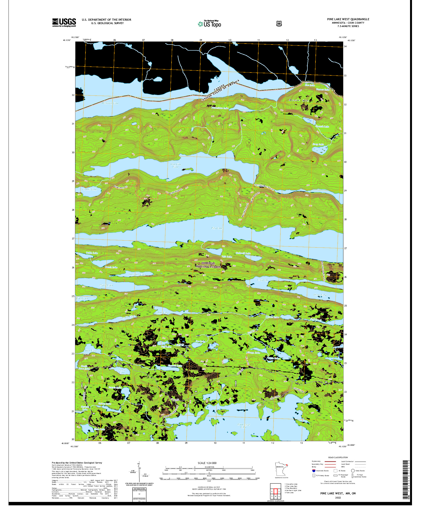 US TOPO 7.5-MINUTE MAP FOR PINE LAKE WEST, MN,ON