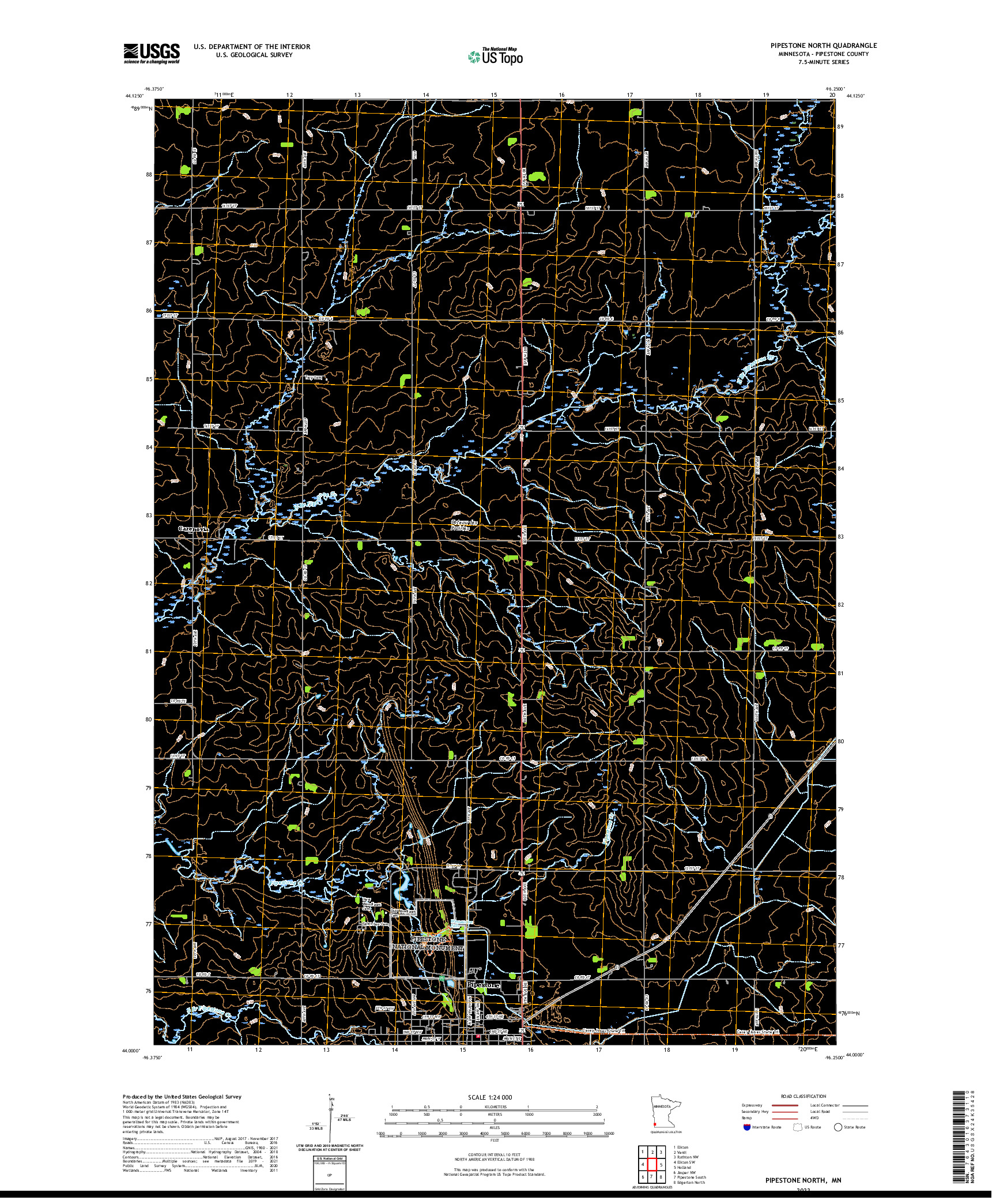 US TOPO 7.5-MINUTE MAP FOR PIPESTONE NORTH, MN