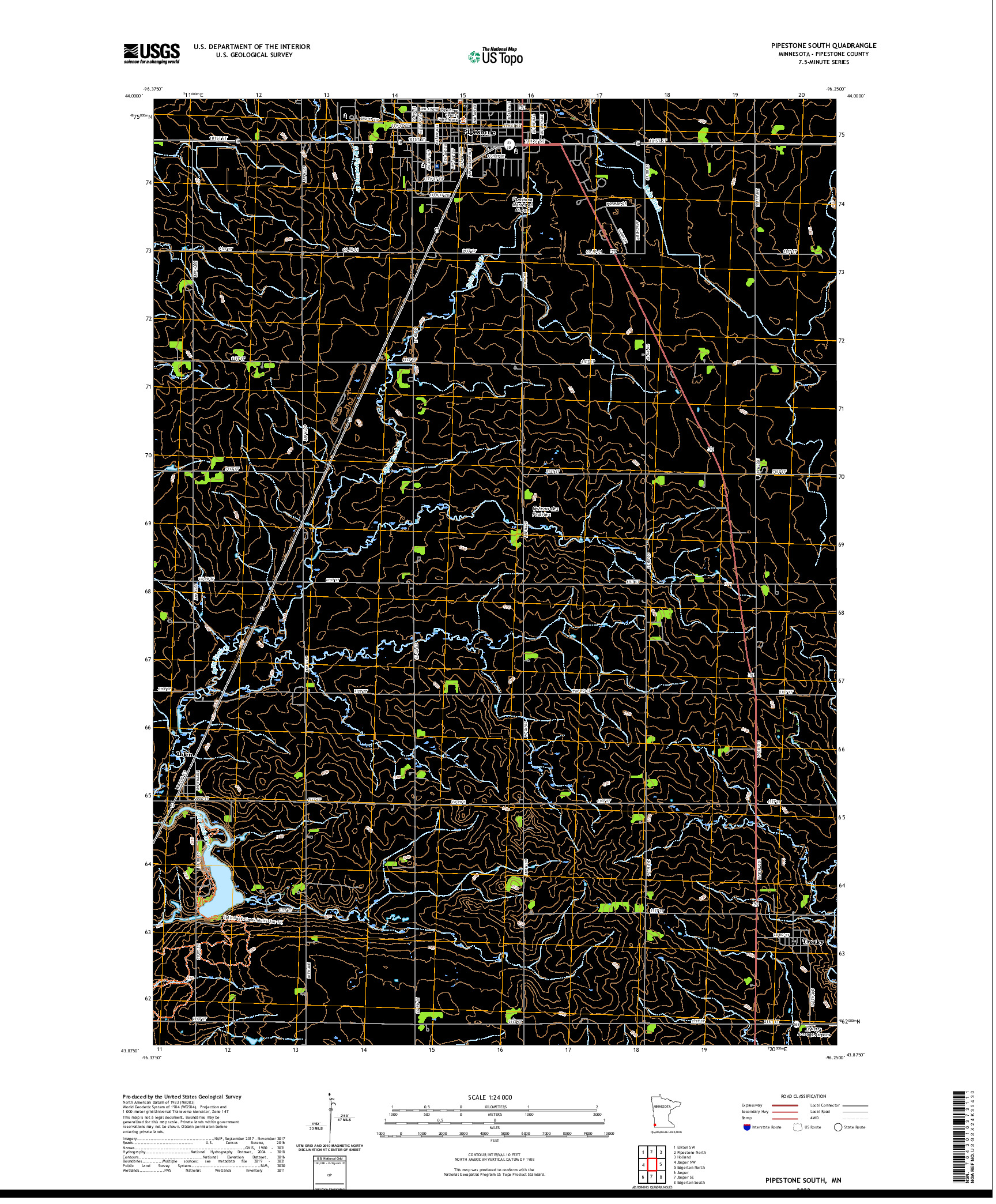 US TOPO 7.5-MINUTE MAP FOR PIPESTONE SOUTH, MN