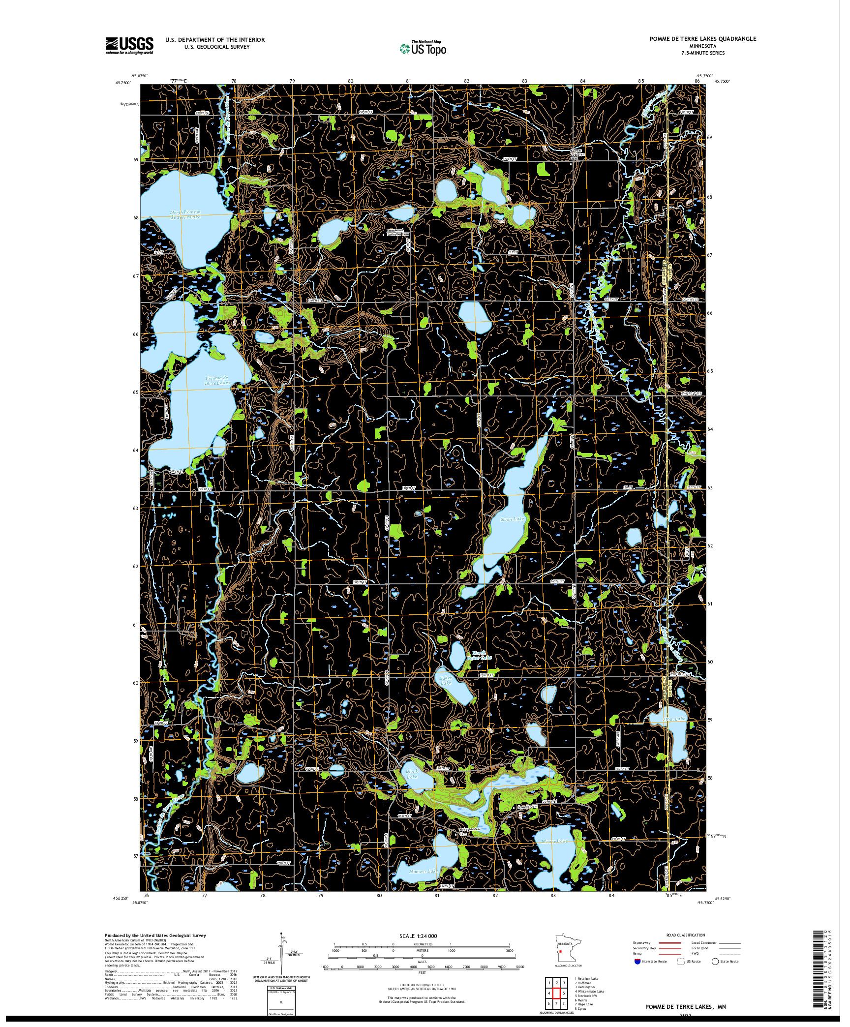 US TOPO 7.5-MINUTE MAP FOR POMME DE TERRE LAKES, MN