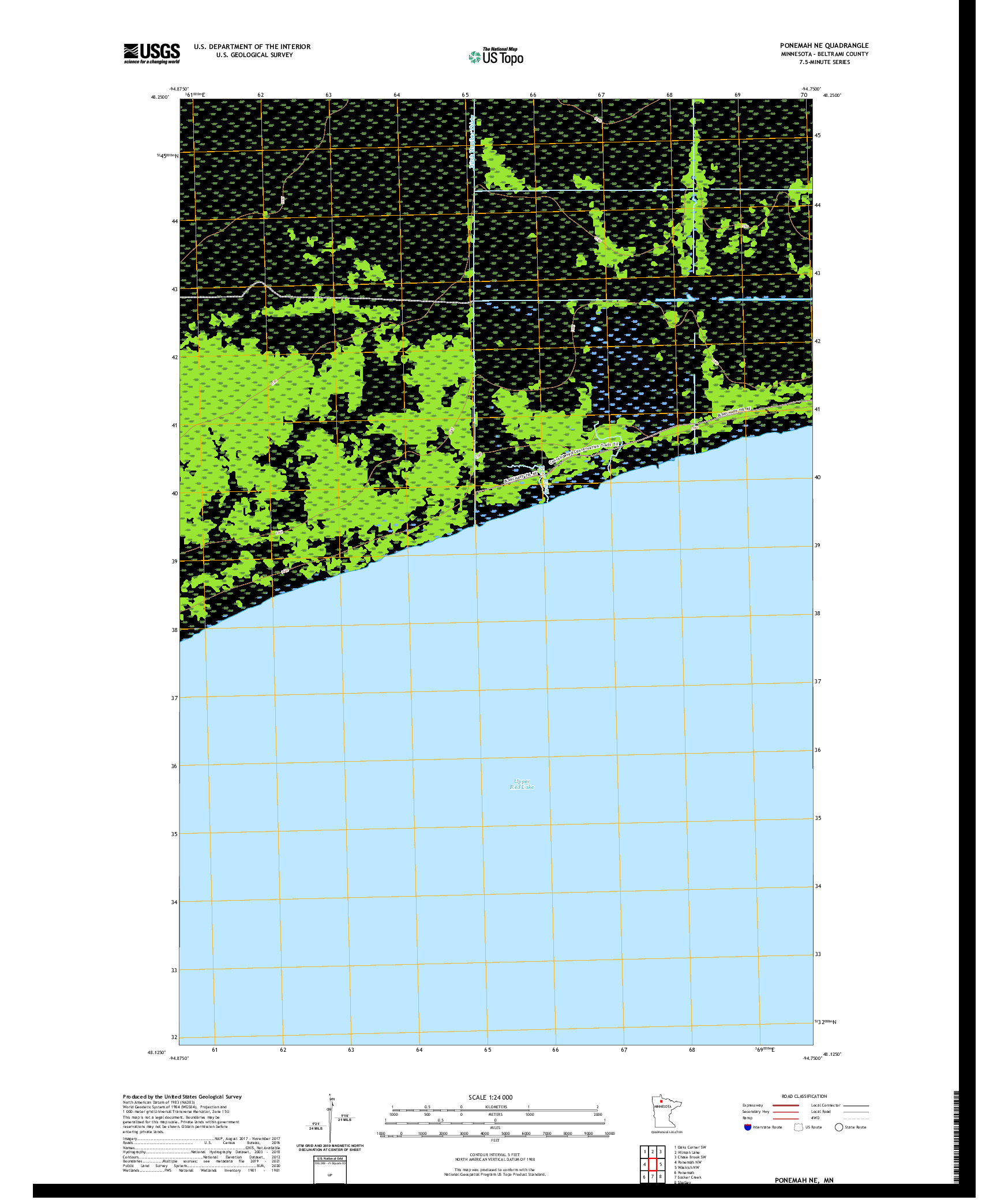 US TOPO 7.5-MINUTE MAP FOR PONEMAH NE, MN