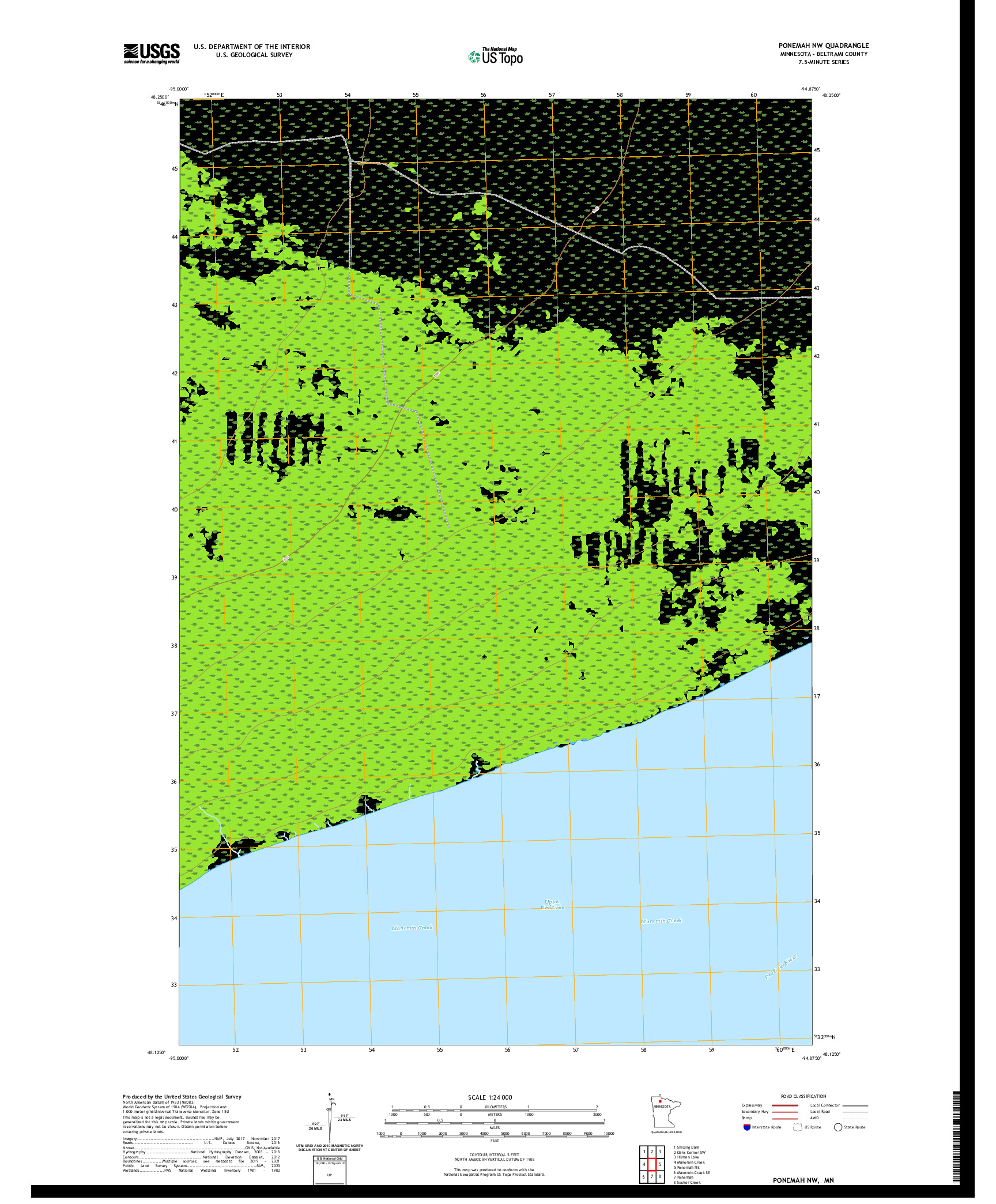 US TOPO 7.5-MINUTE MAP FOR PONEMAH NW, MN