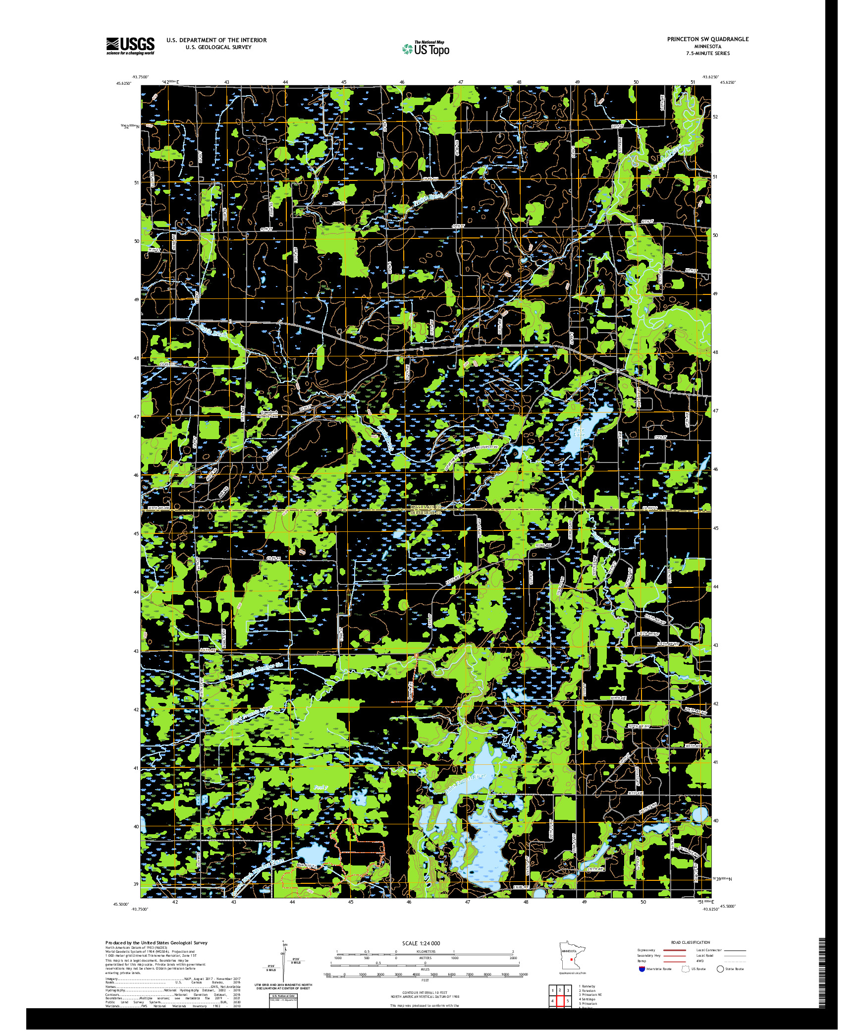 US TOPO 7.5-MINUTE MAP FOR PRINCETON SW, MN