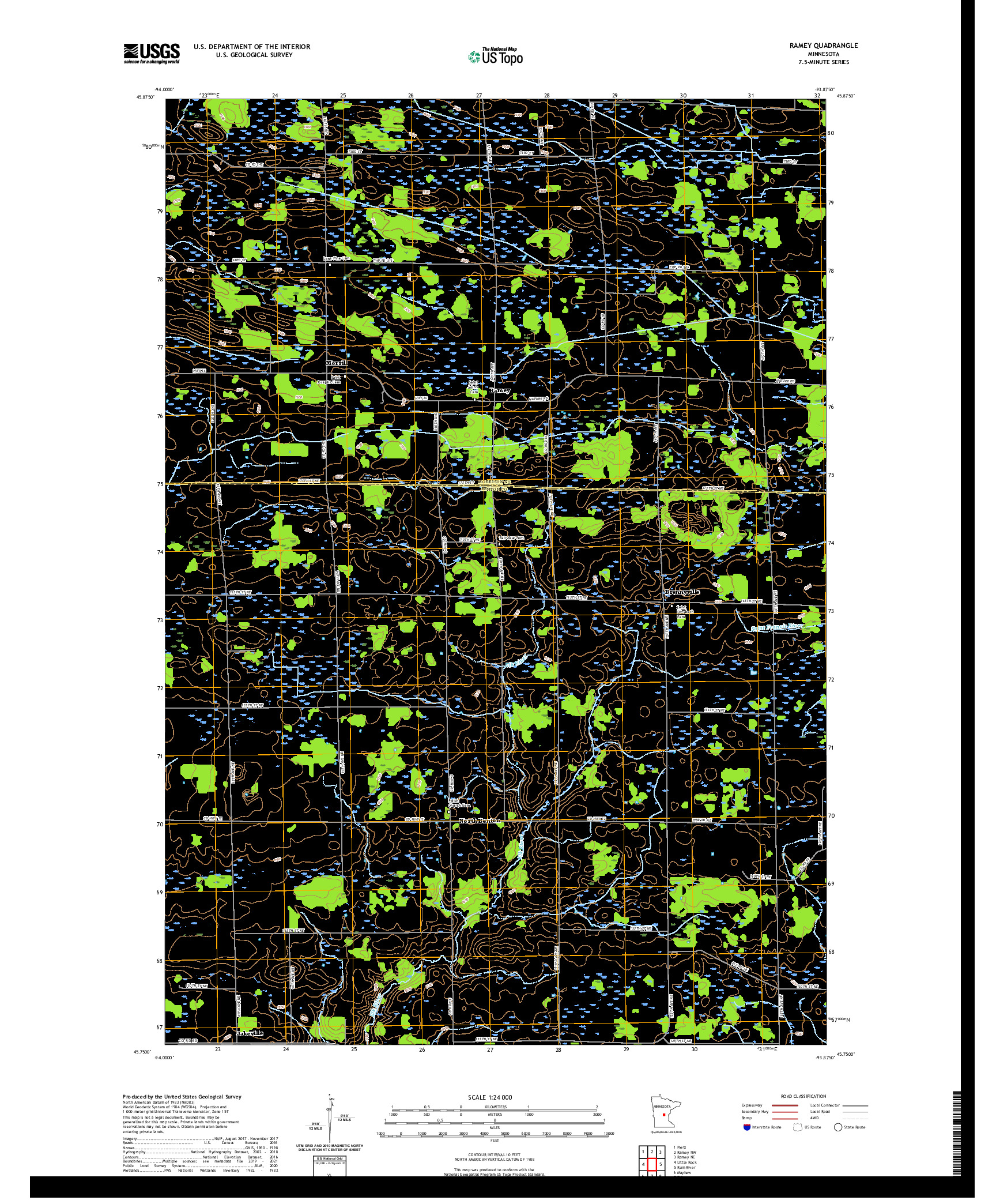 US TOPO 7.5-MINUTE MAP FOR RAMEY, MN