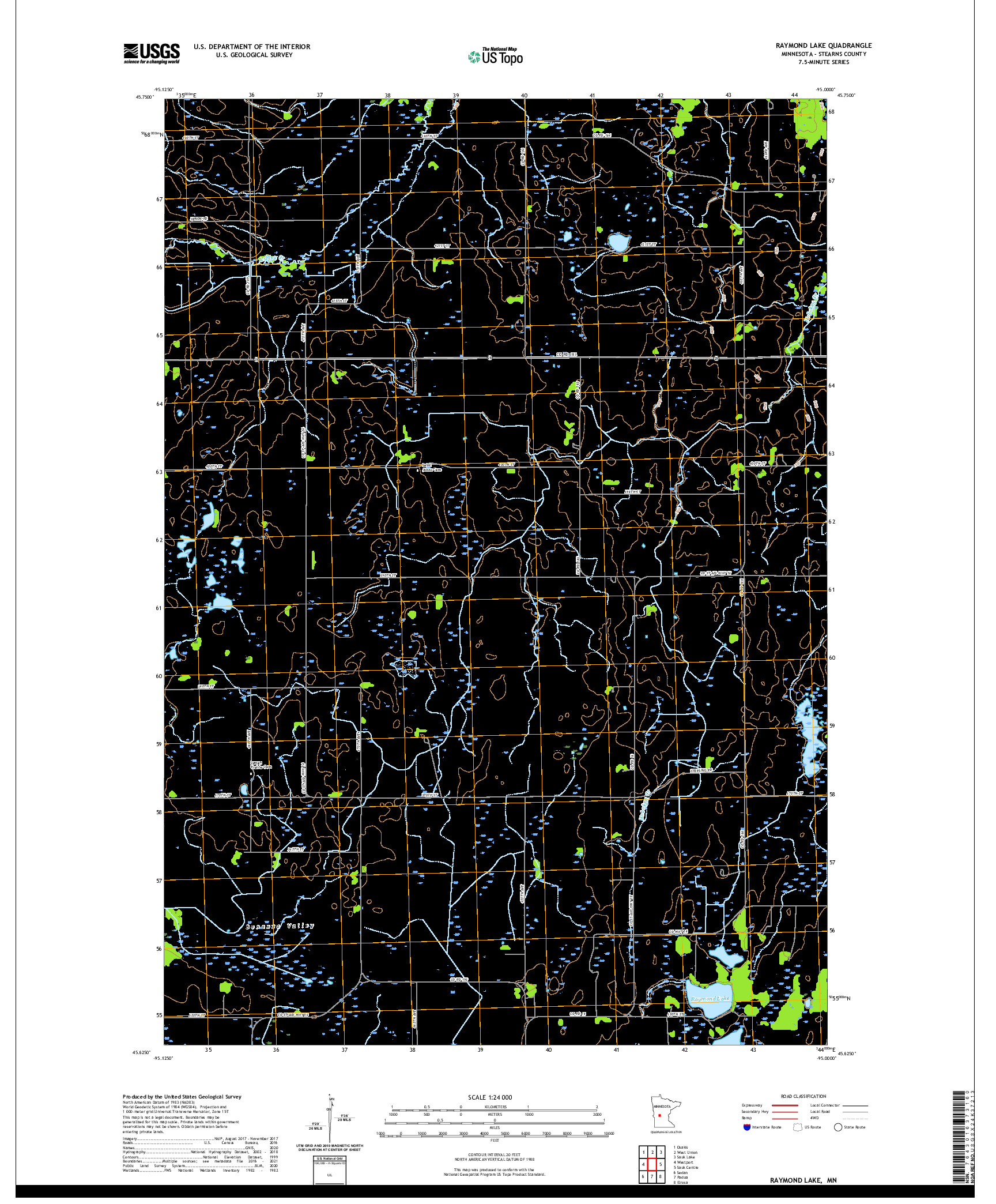 US TOPO 7.5-MINUTE MAP FOR RAYMOND LAKE, MN