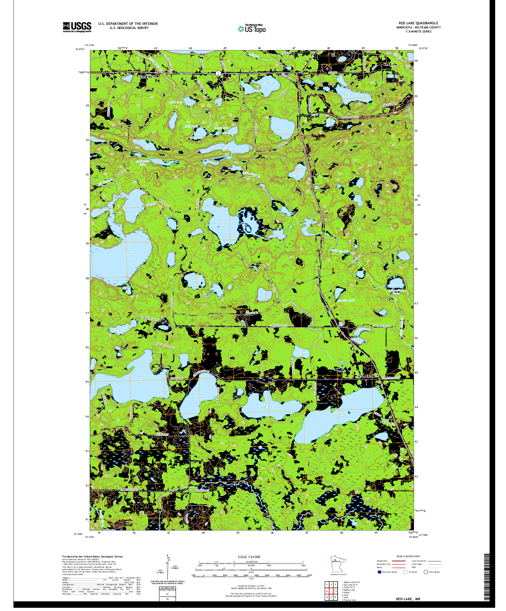 US TOPO 7.5-MINUTE MAP FOR RED LAKE, MN