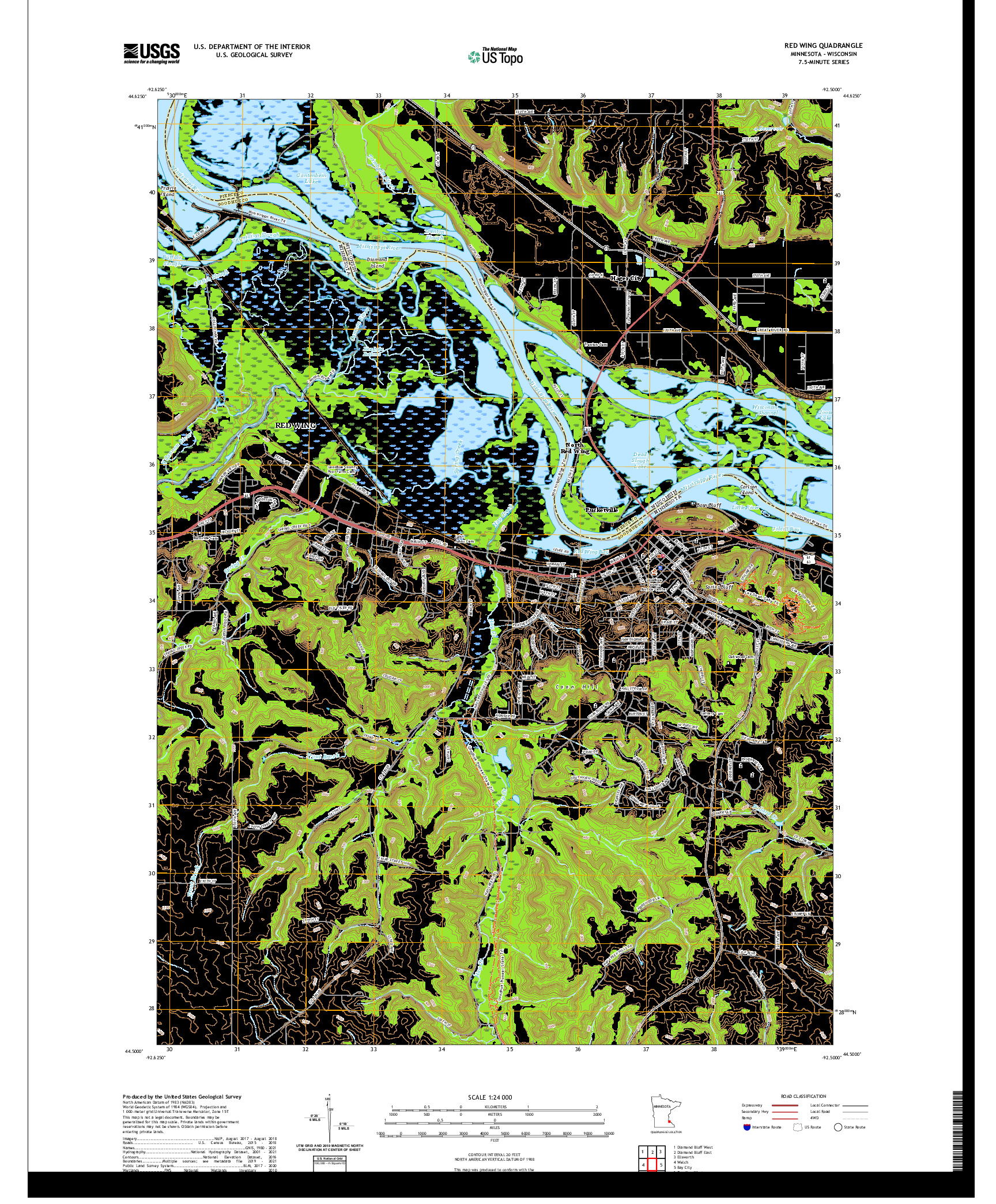 US TOPO 7.5-MINUTE MAP FOR RED WING, MN,WI