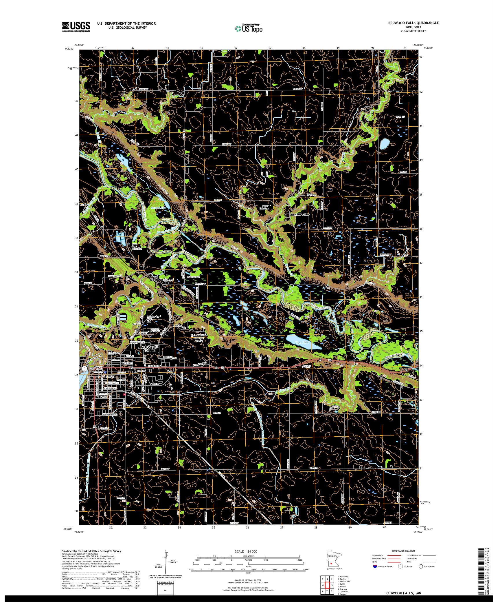 US TOPO 7.5-MINUTE MAP FOR REDWOOD FALLS, MN