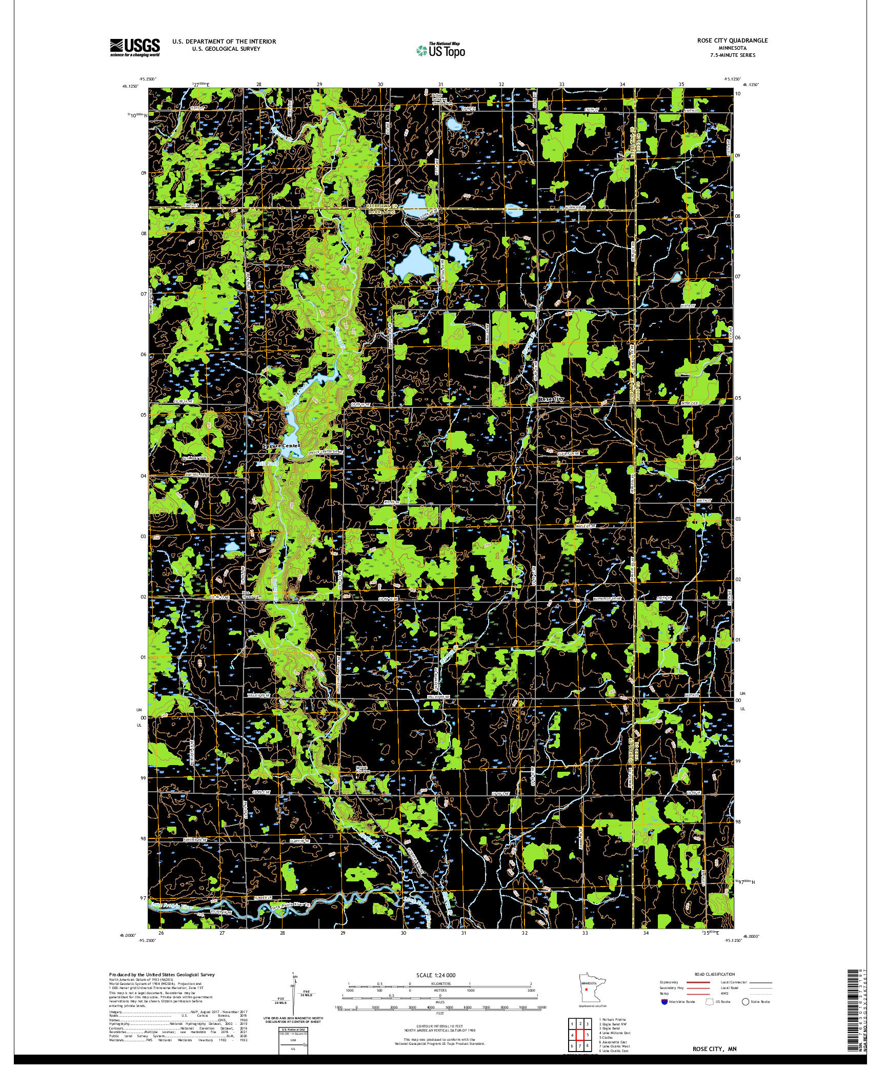 US TOPO 7.5-MINUTE MAP FOR ROSE CITY, MN