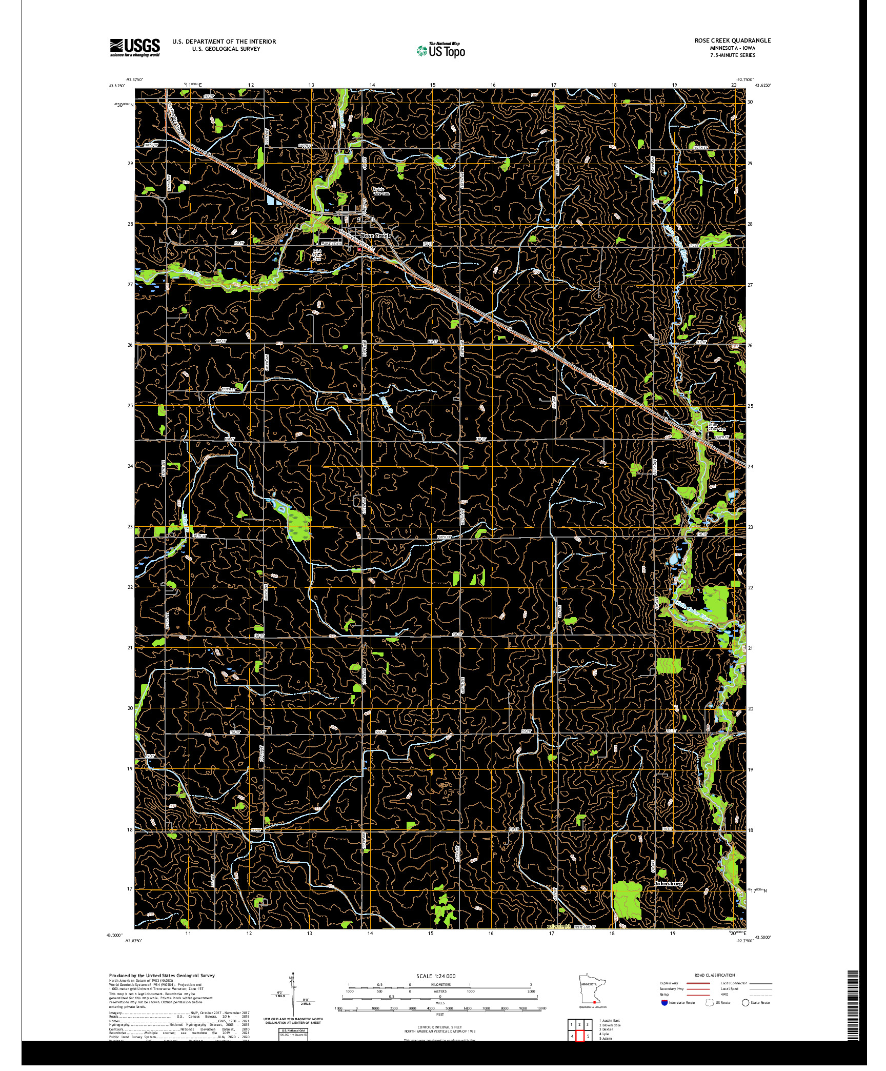 US TOPO 7.5-MINUTE MAP FOR ROSE CREEK, MN,IA