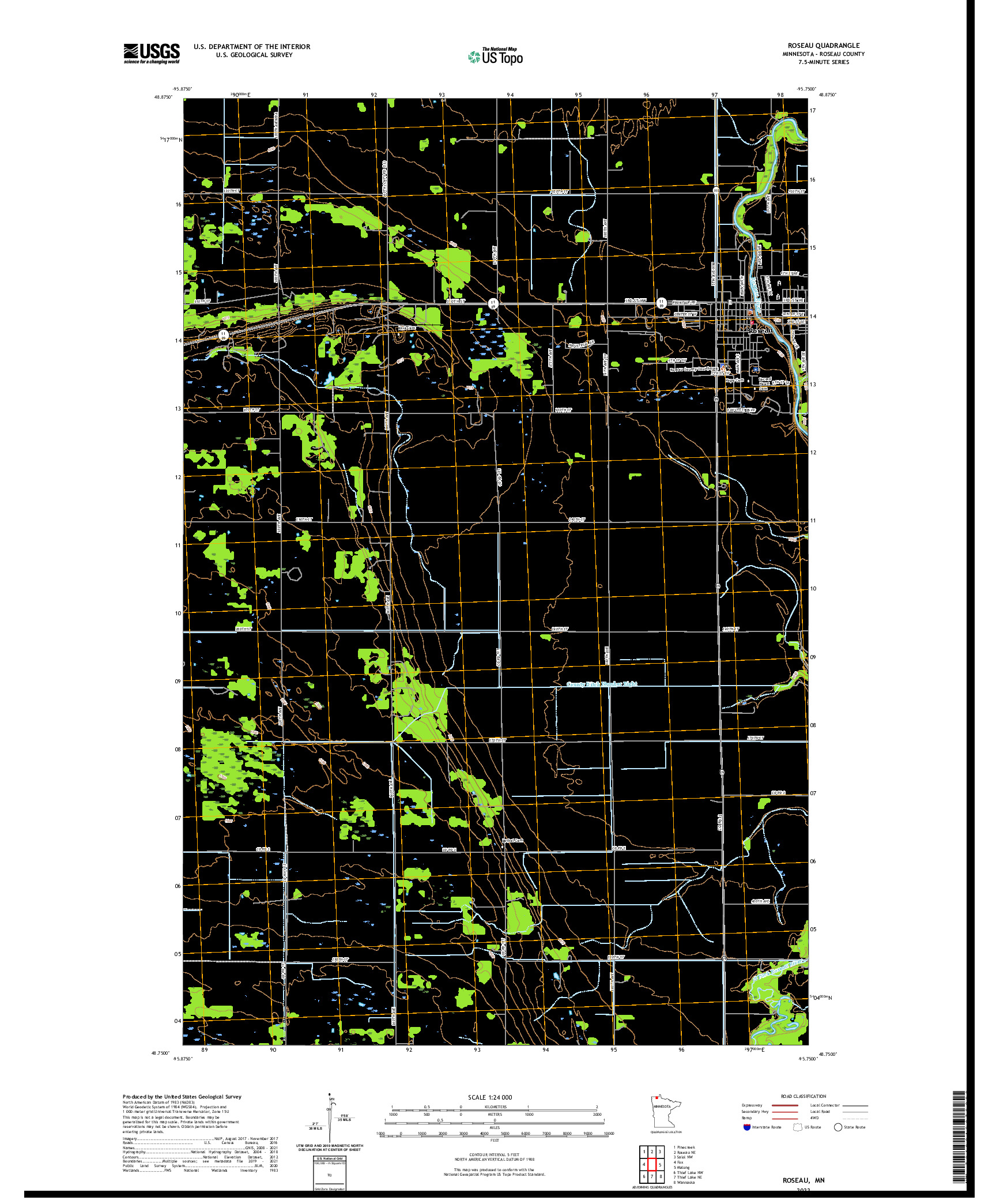 US TOPO 7.5-MINUTE MAP FOR ROSEAU, MN