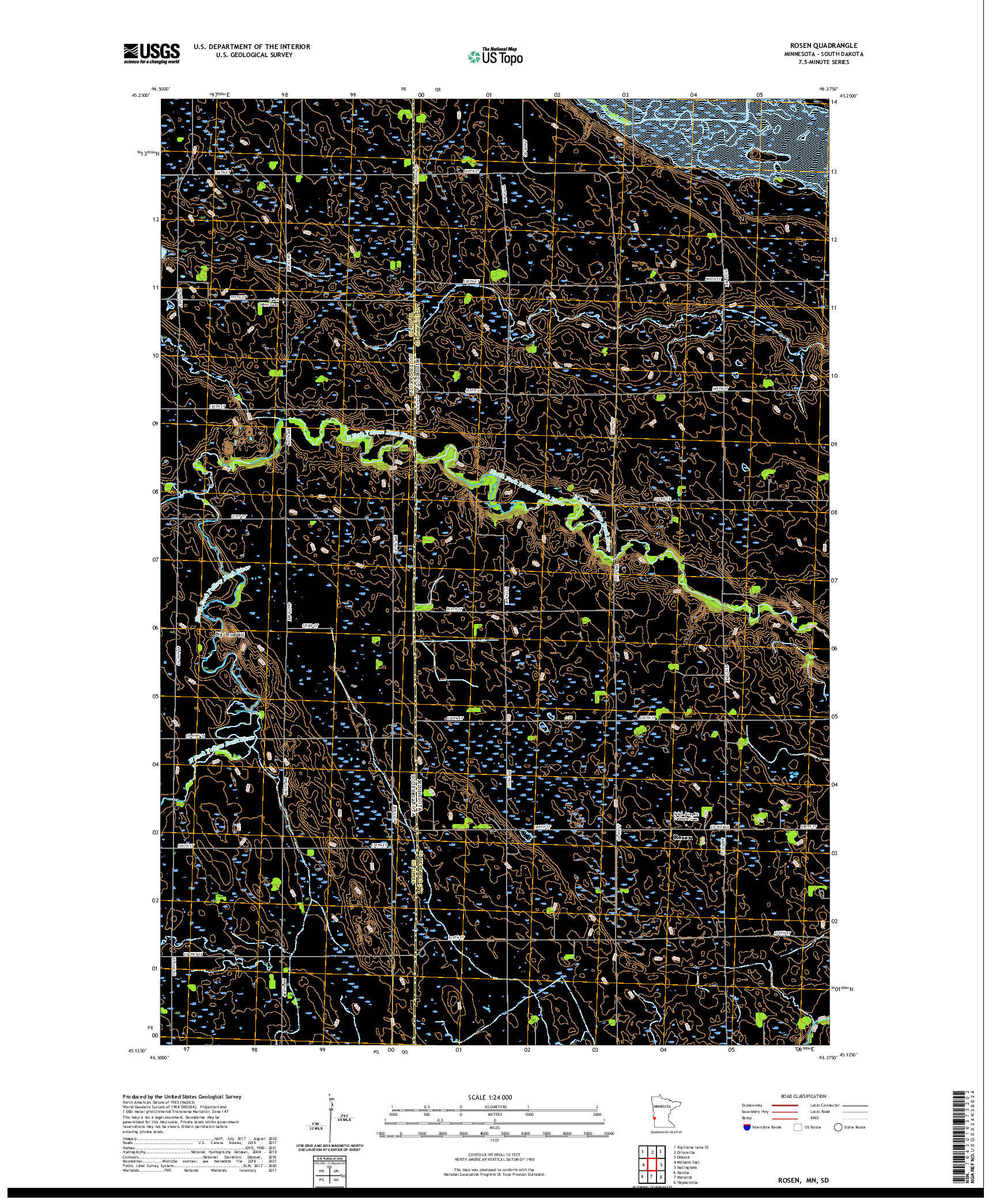 US TOPO 7.5-MINUTE MAP FOR ROSEN, MN,SD