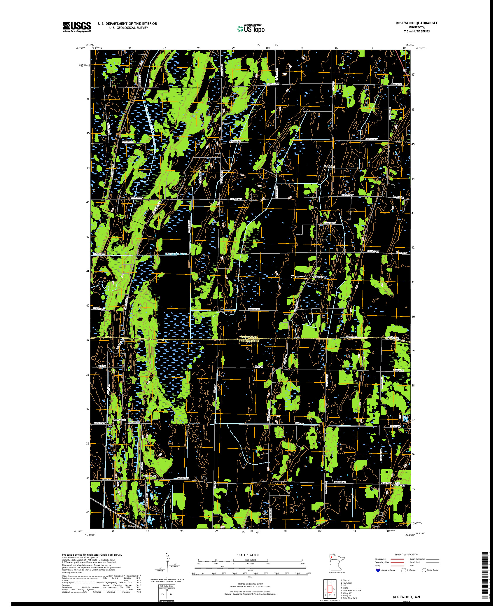 US TOPO 7.5-MINUTE MAP FOR ROSEWOOD, MN