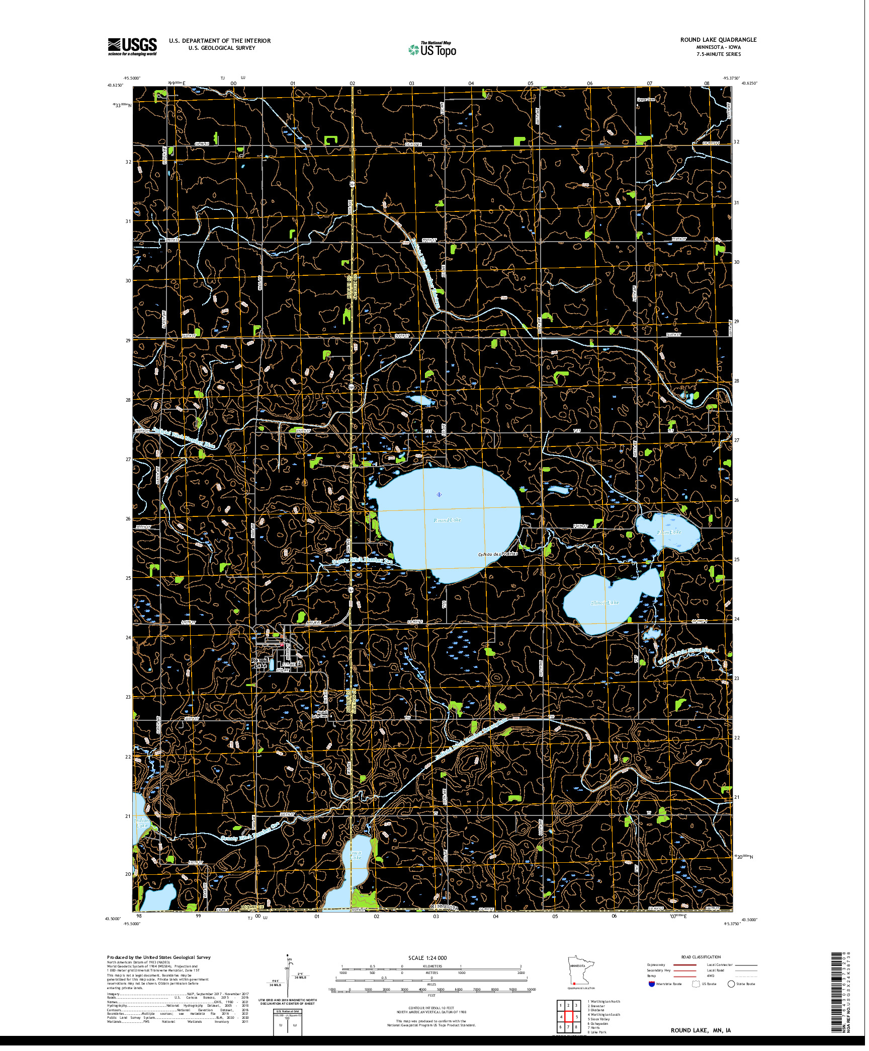 US TOPO 7.5-MINUTE MAP FOR ROUND LAKE, MN,IA