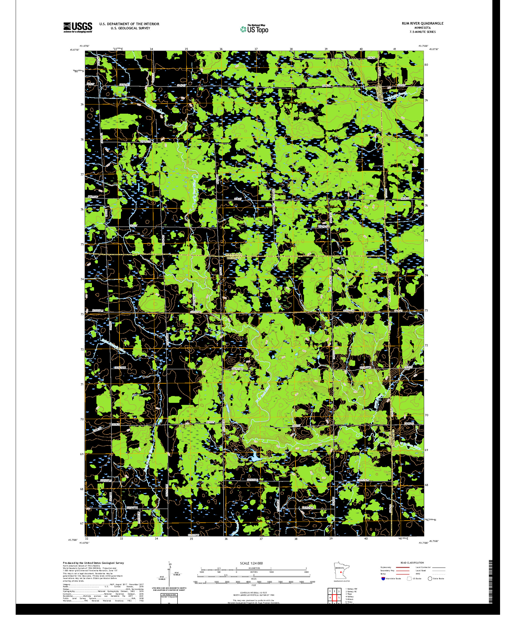 US TOPO 7.5-MINUTE MAP FOR RUM RIVER, MN