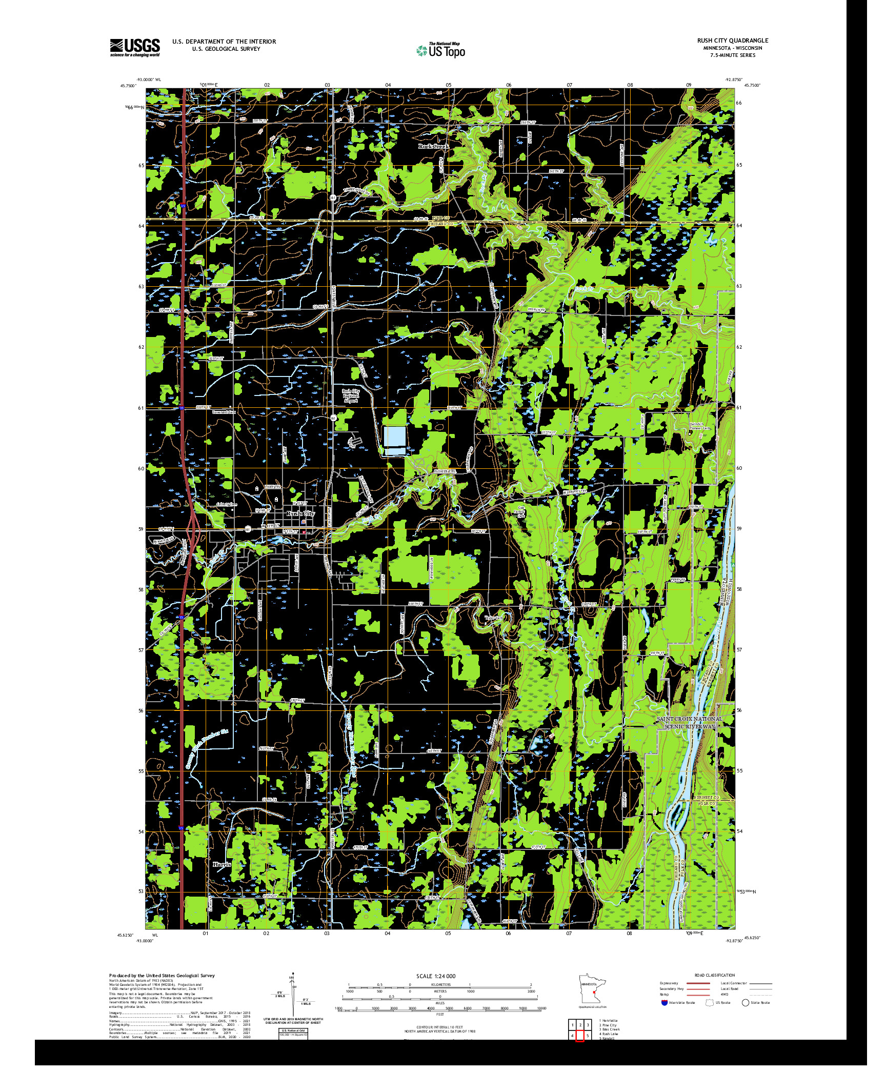 US TOPO 7.5-MINUTE MAP FOR RUSH CITY, MN,WI
