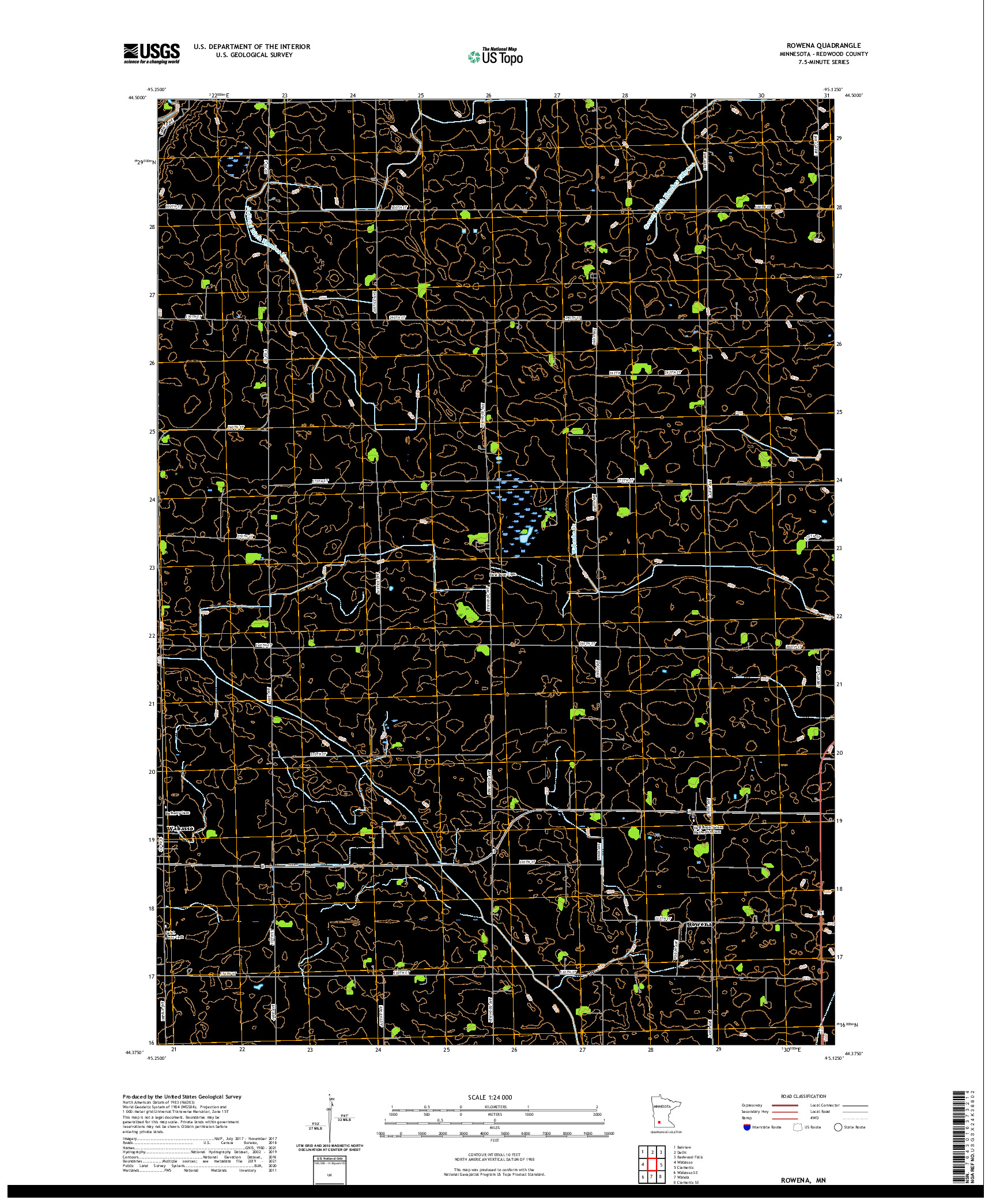 US TOPO 7.5-MINUTE MAP FOR ROWENA, MN