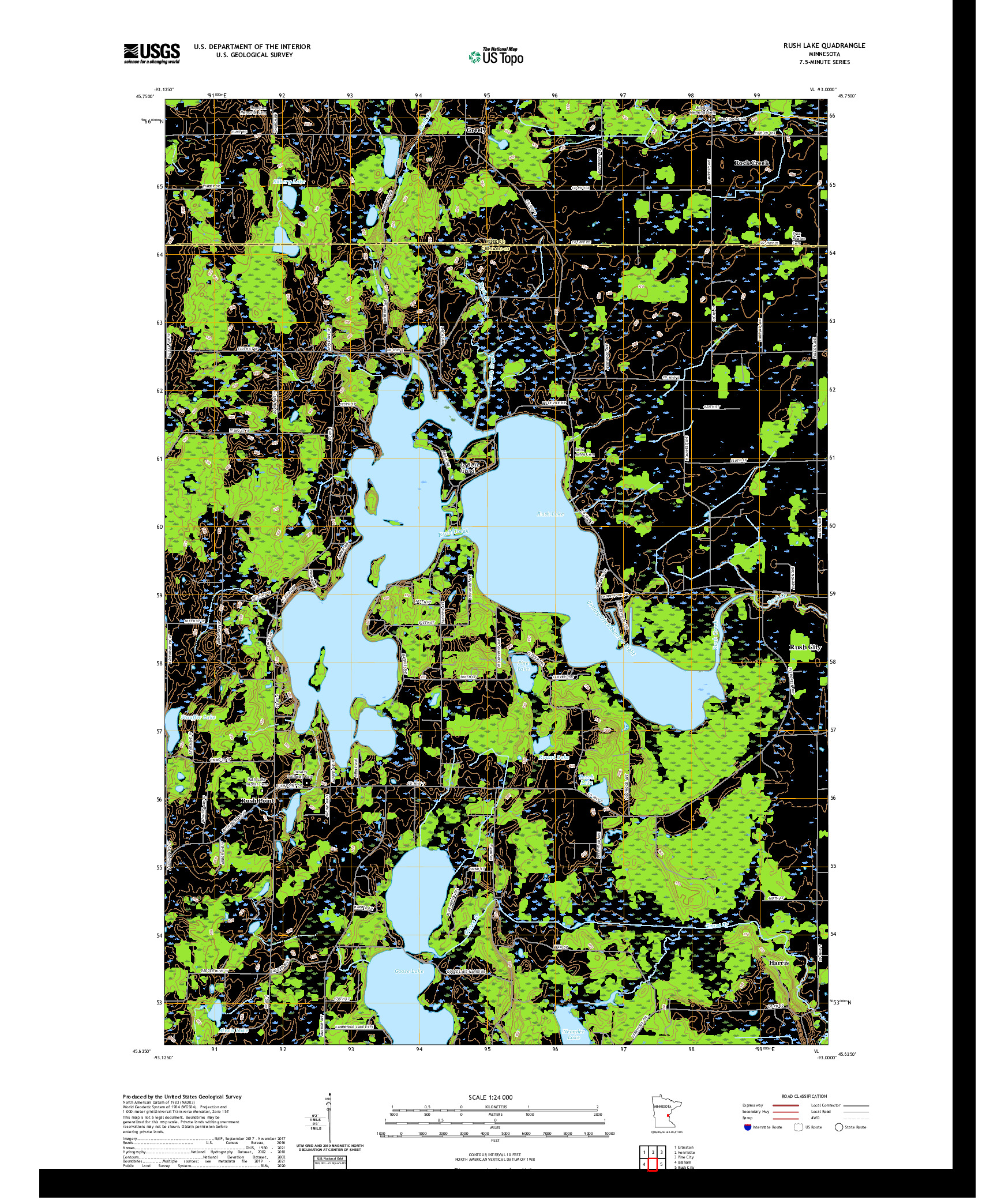 US TOPO 7.5-MINUTE MAP FOR RUSH LAKE, MN