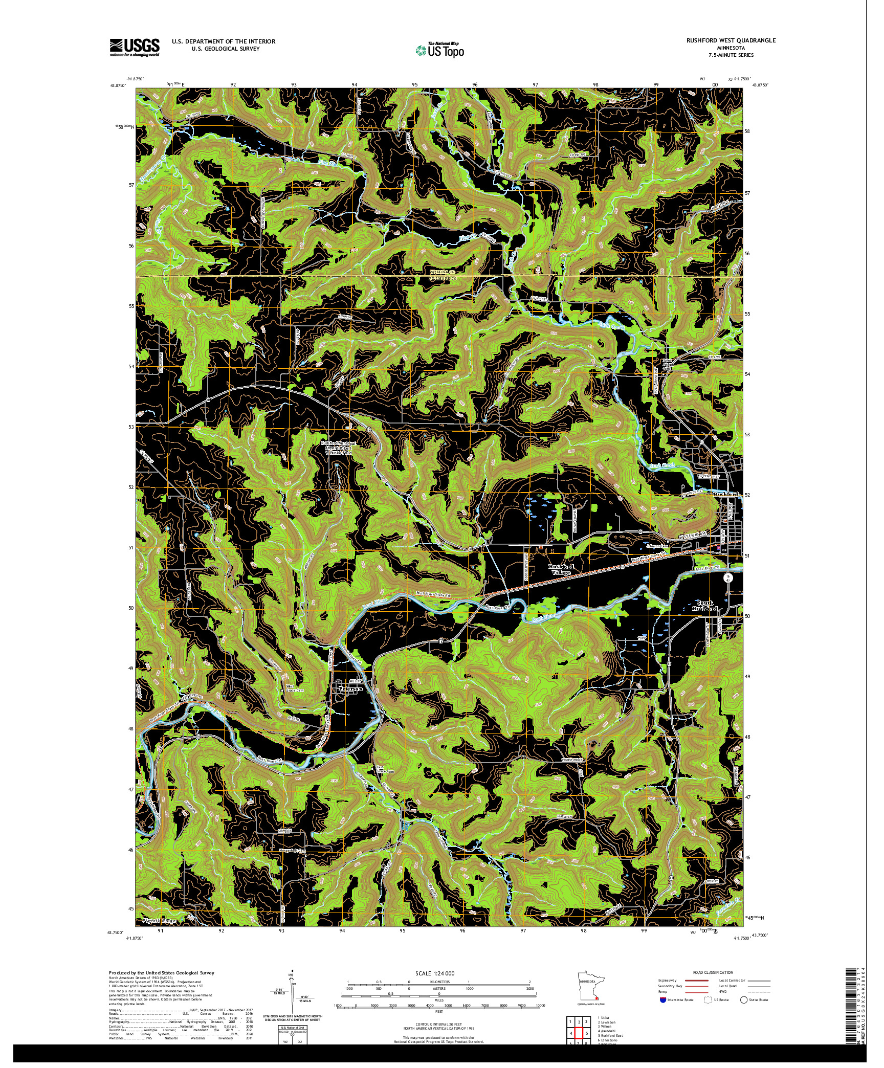 US TOPO 7.5-MINUTE MAP FOR RUSHFORD WEST, MN