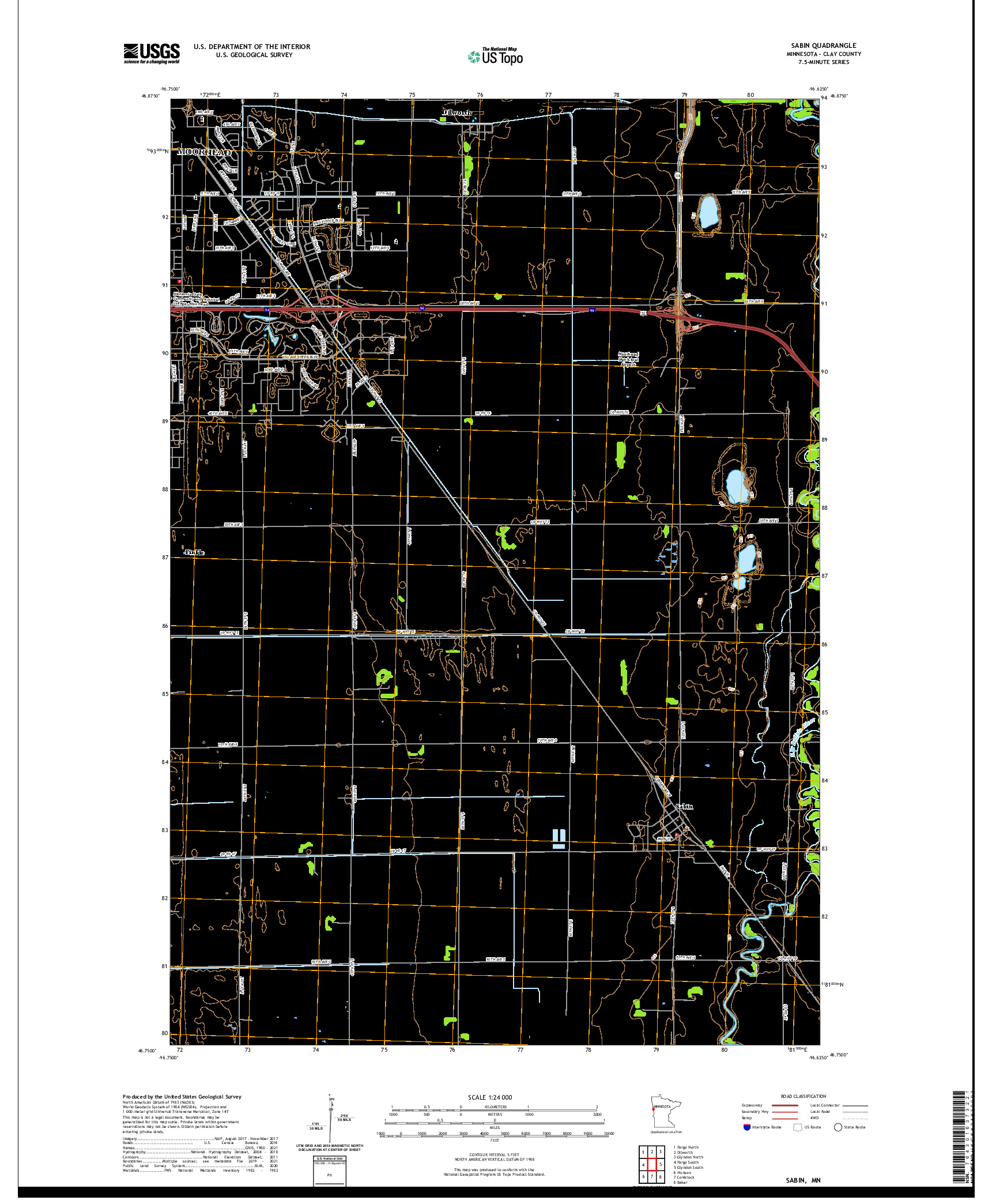 US TOPO 7.5-MINUTE MAP FOR SABIN, MN