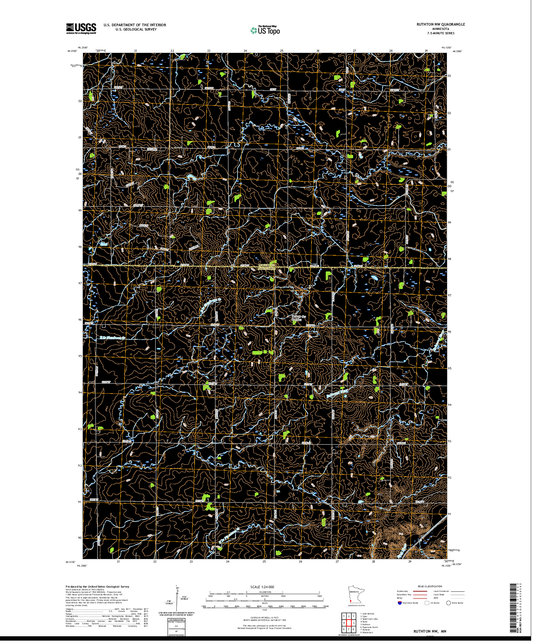 US TOPO 7.5-MINUTE MAP FOR RUTHTON NW, MN