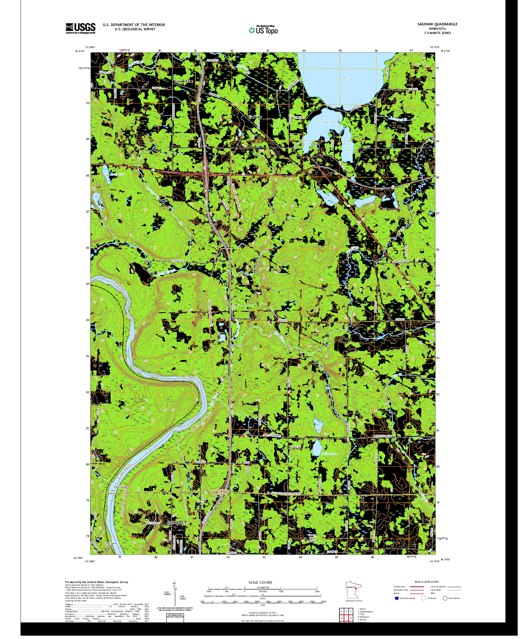 US TOPO 7.5-MINUTE MAP FOR SAGINAW, MN