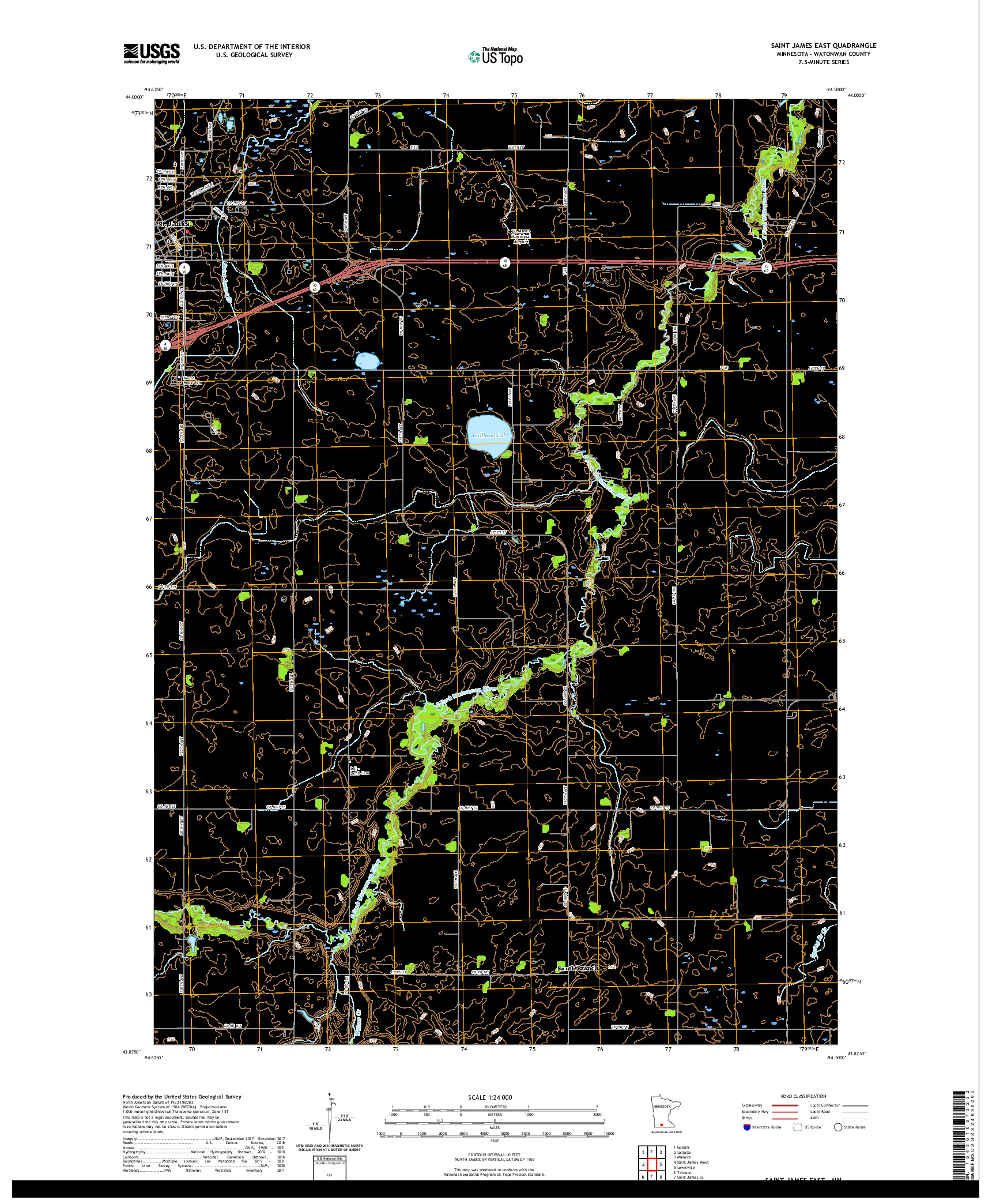 US TOPO 7.5-MINUTE MAP FOR SAINT JAMES EAST, MN