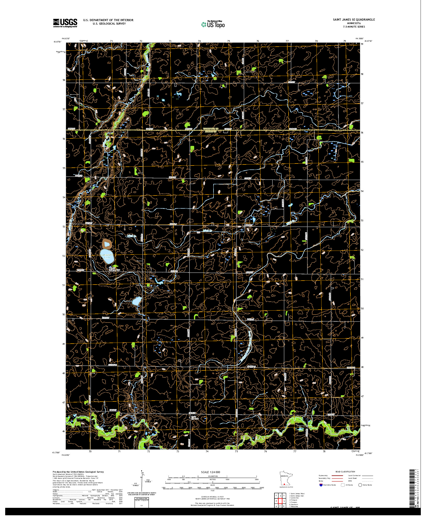 US TOPO 7.5-MINUTE MAP FOR SAINT JAMES SE, MN