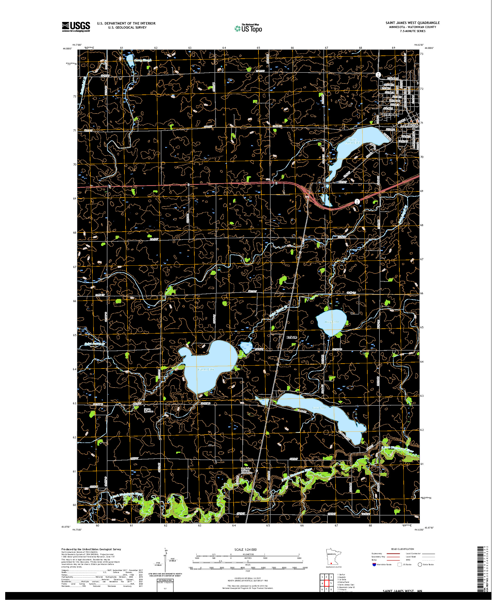 US TOPO 7.5-MINUTE MAP FOR SAINT JAMES WEST, MN