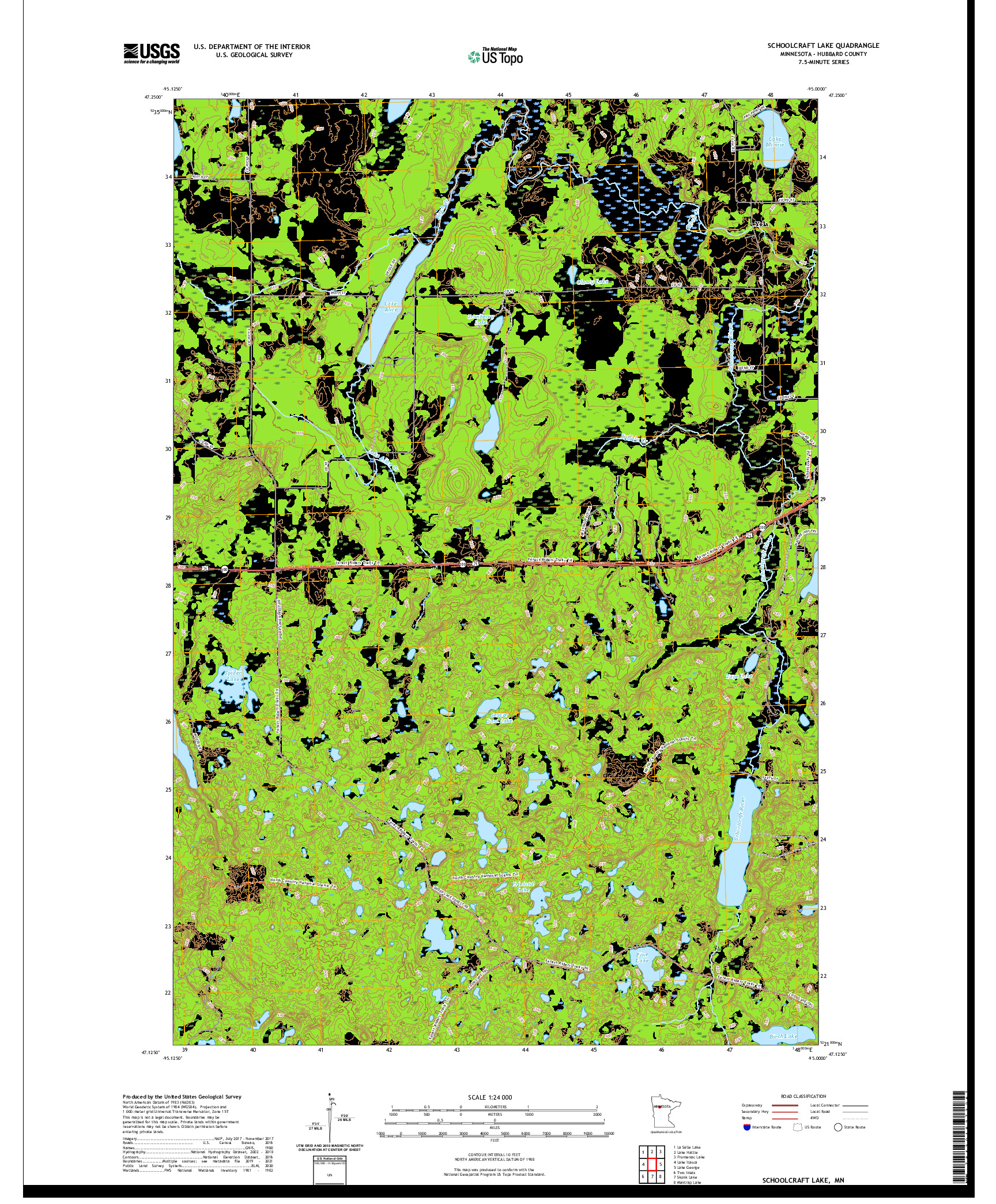 US TOPO 7.5-MINUTE MAP FOR SCHOOLCRAFT LAKE, MN