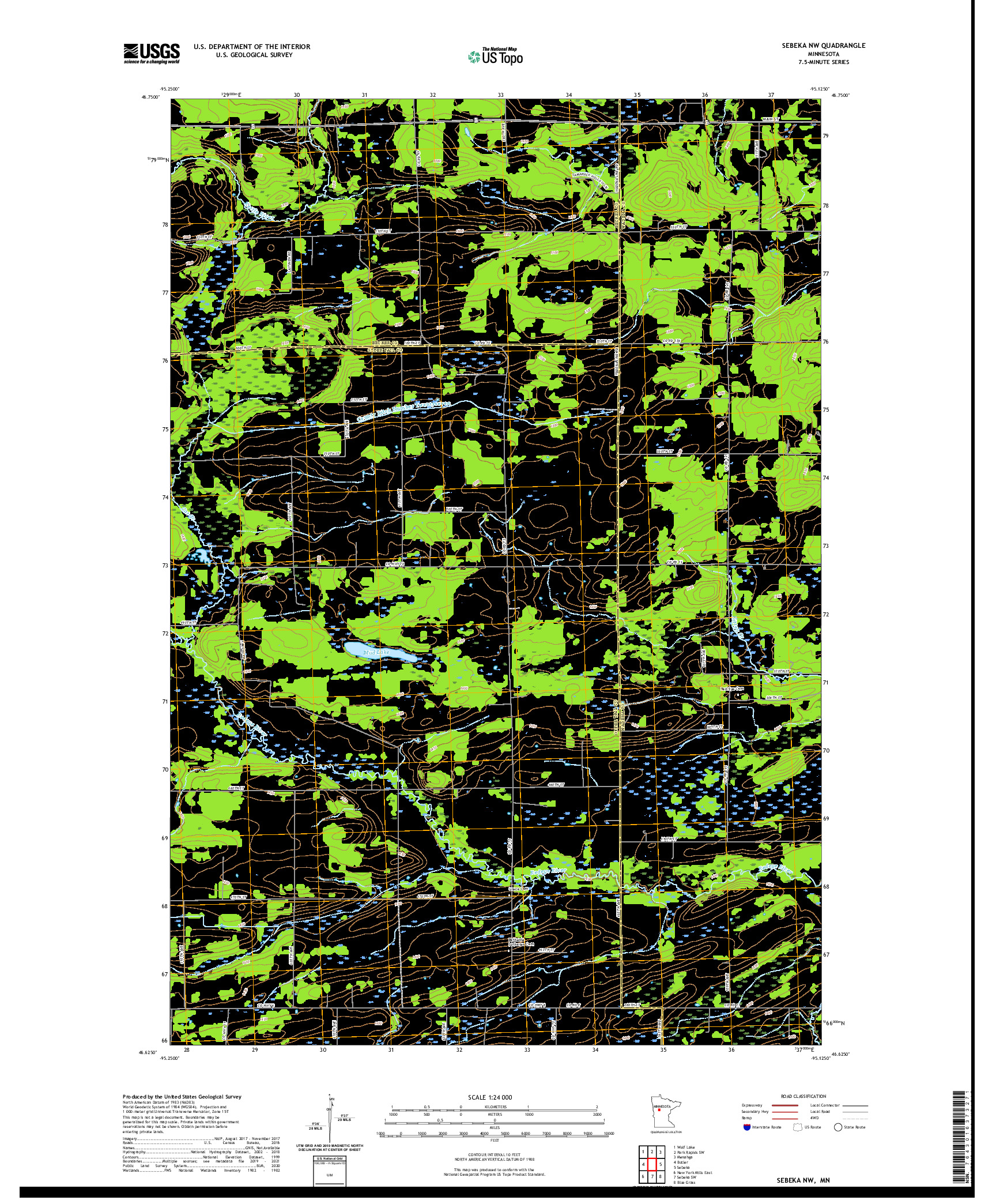 US TOPO 7.5-MINUTE MAP FOR SEBEKA NW, MN