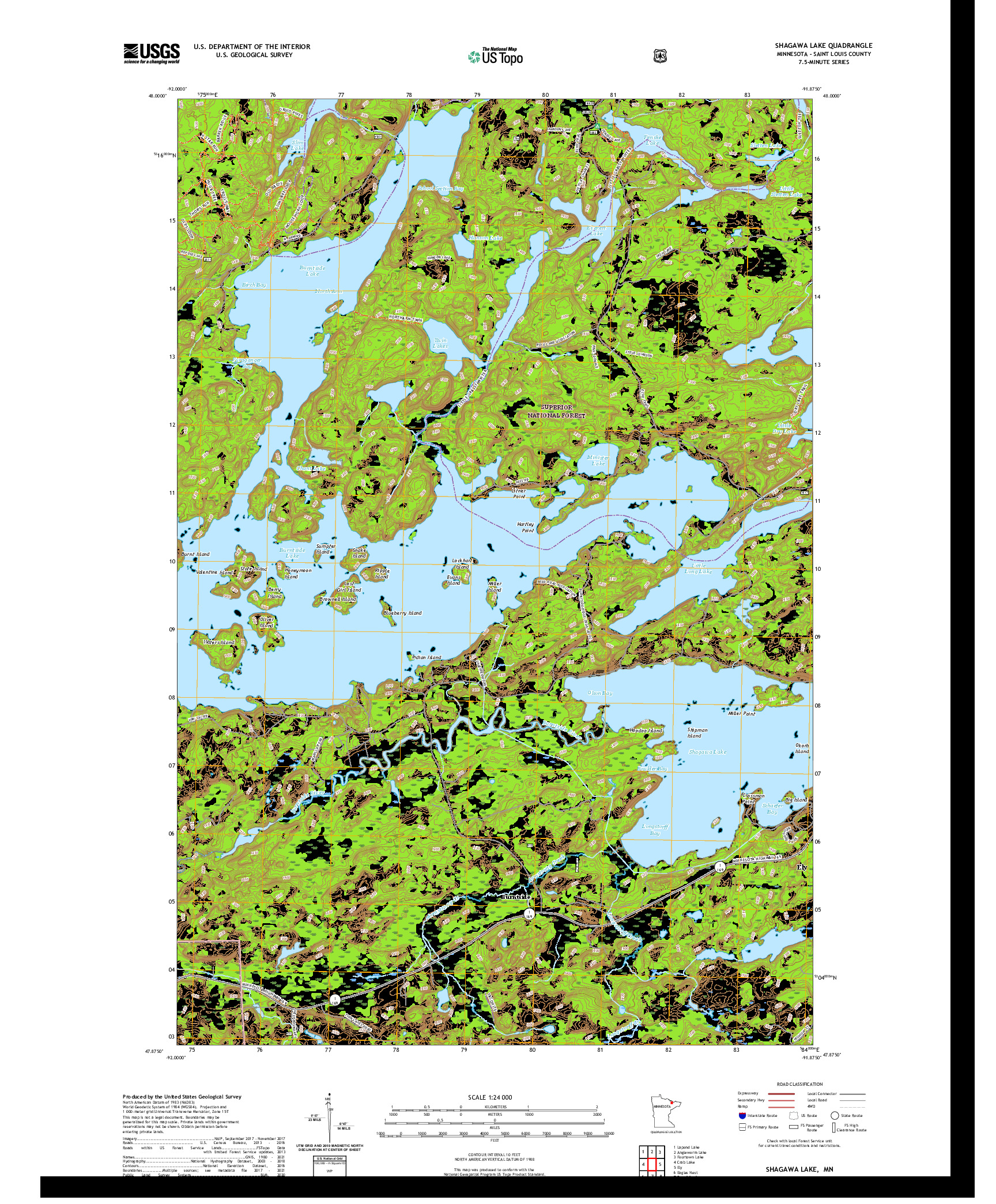 US TOPO 7.5-MINUTE MAP FOR SHAGAWA LAKE, MN