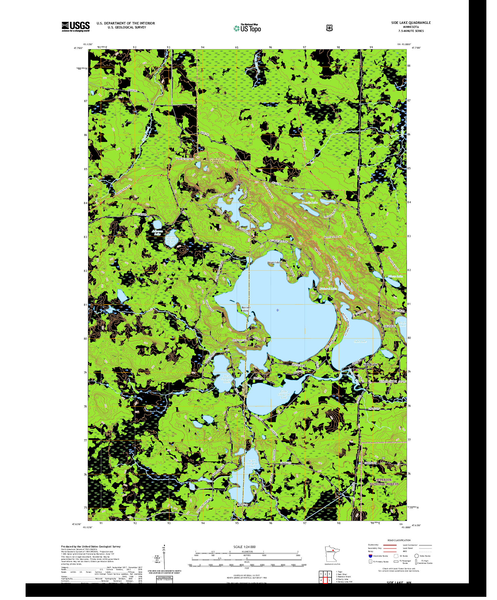 US TOPO 7.5-MINUTE MAP FOR SIDE LAKE, MN