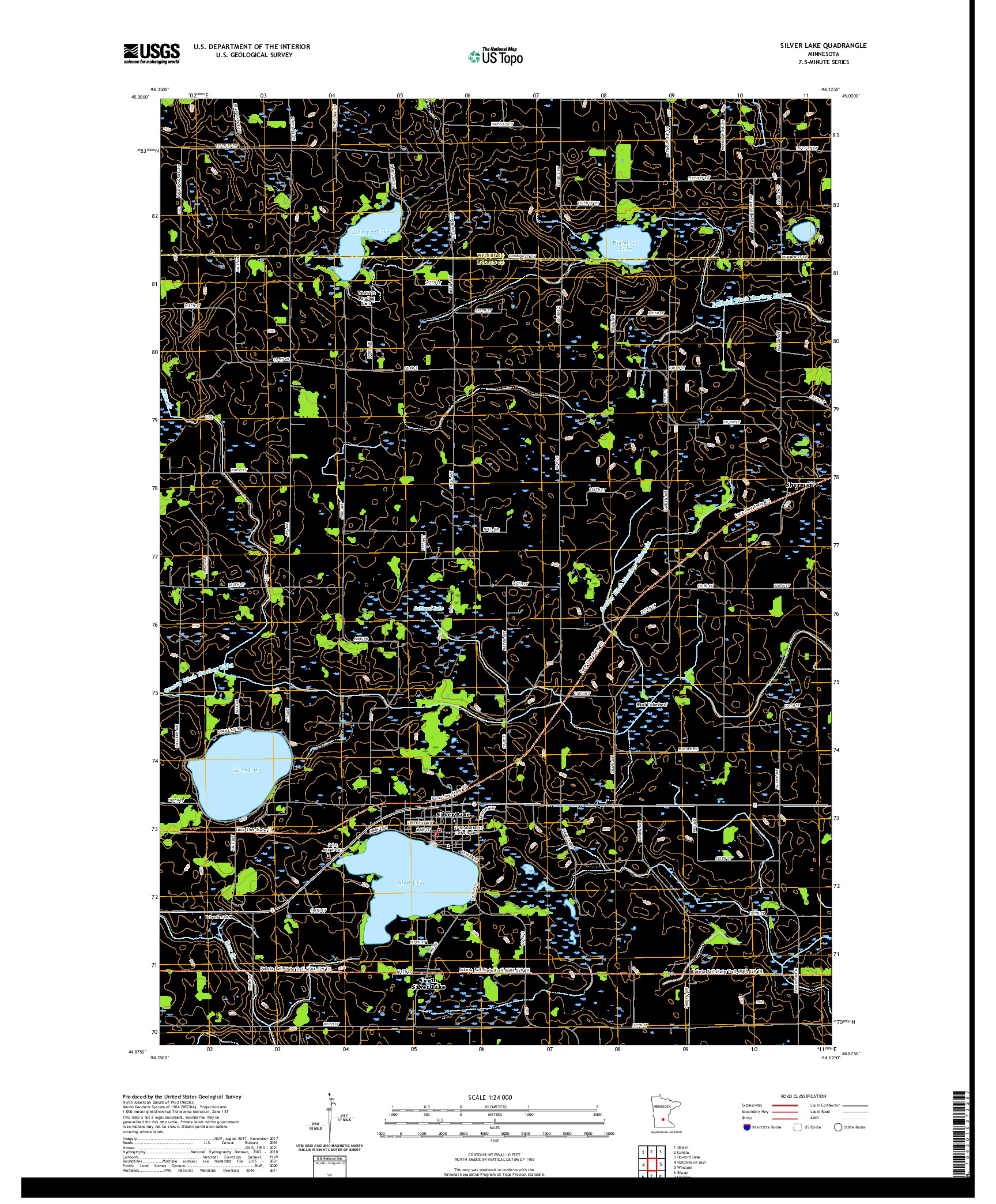 US TOPO 7.5-MINUTE MAP FOR SILVER LAKE, MN