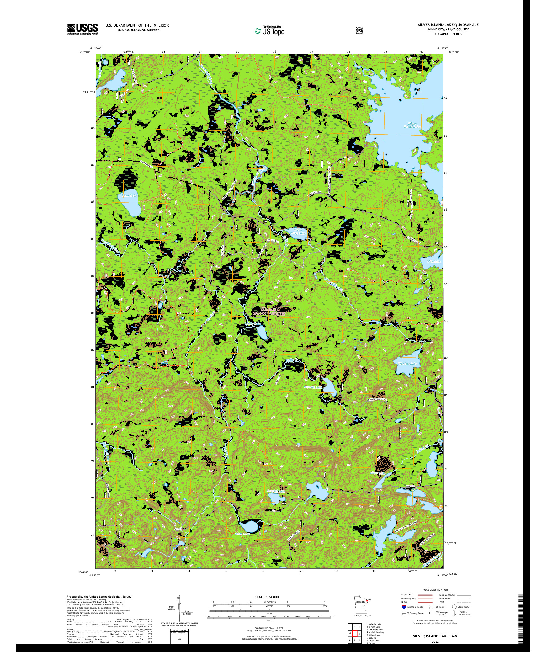 US TOPO 7.5-MINUTE MAP FOR SILVER ISLAND LAKE, MN