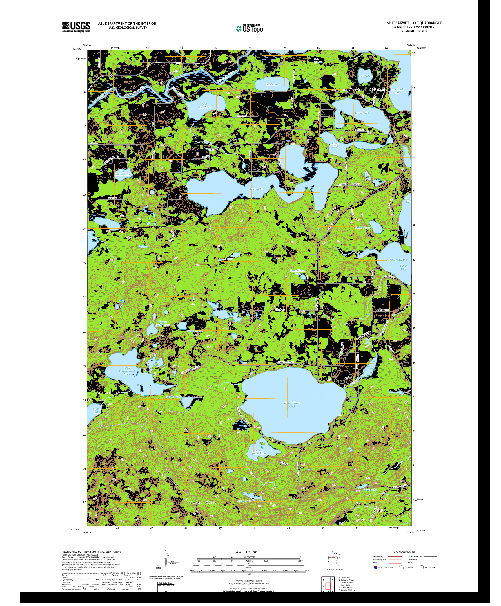 US TOPO 7.5-MINUTE MAP FOR SISEEBAKWET LAKE, MN