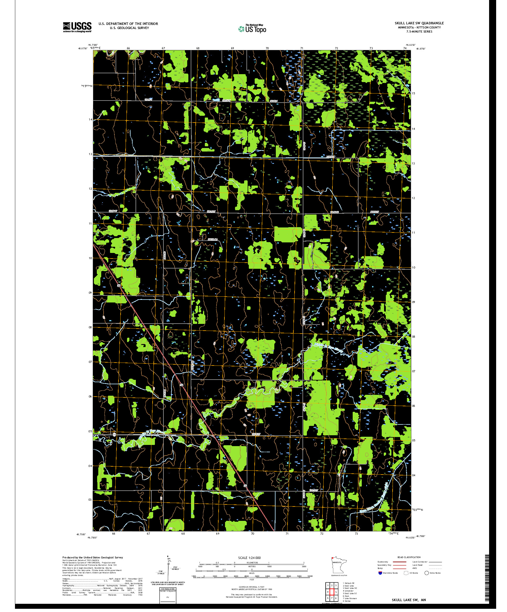 US TOPO 7.5-MINUTE MAP FOR SKULL LAKE SW, MN