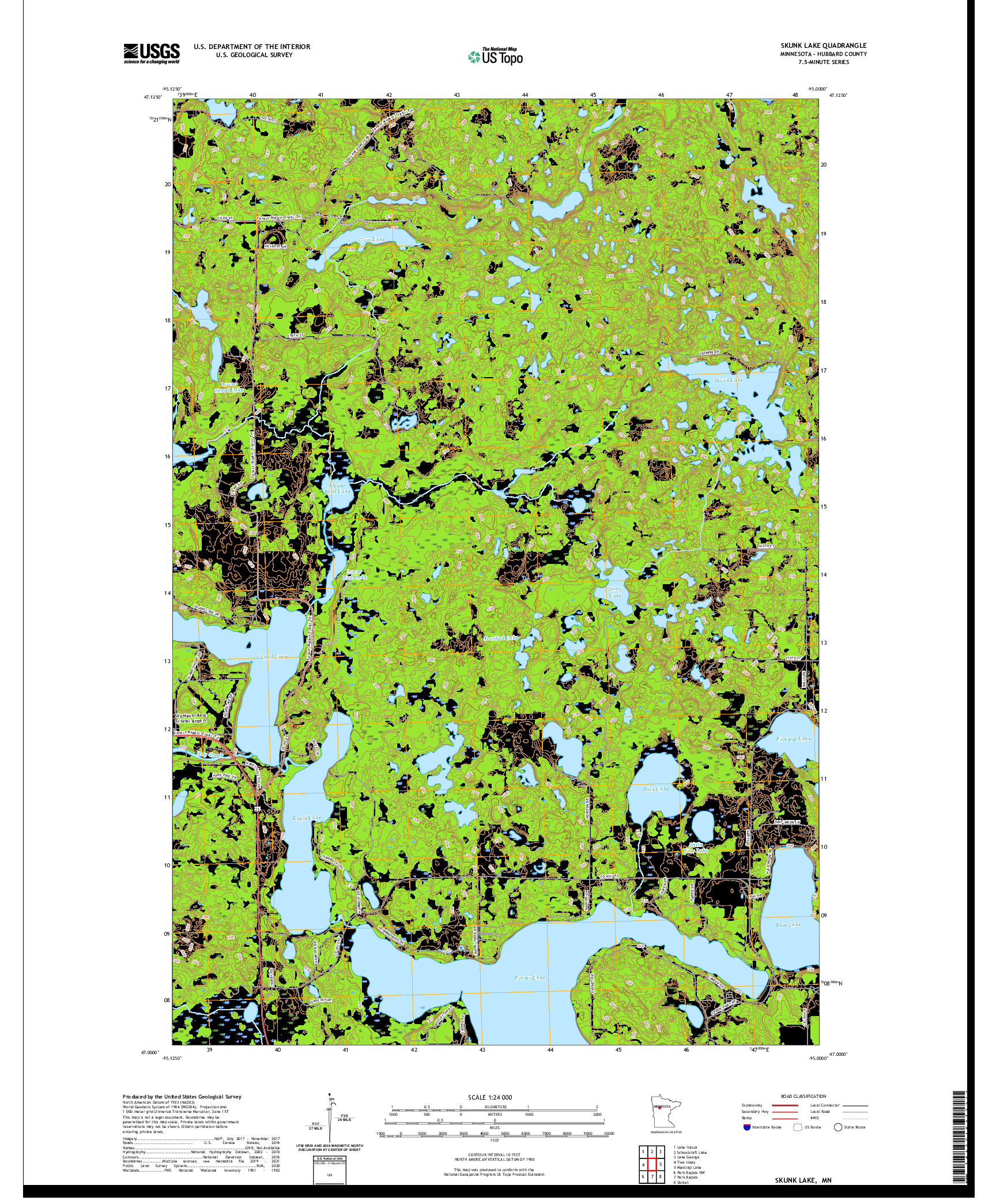 US TOPO 7.5-MINUTE MAP FOR SKUNK LAKE, MN