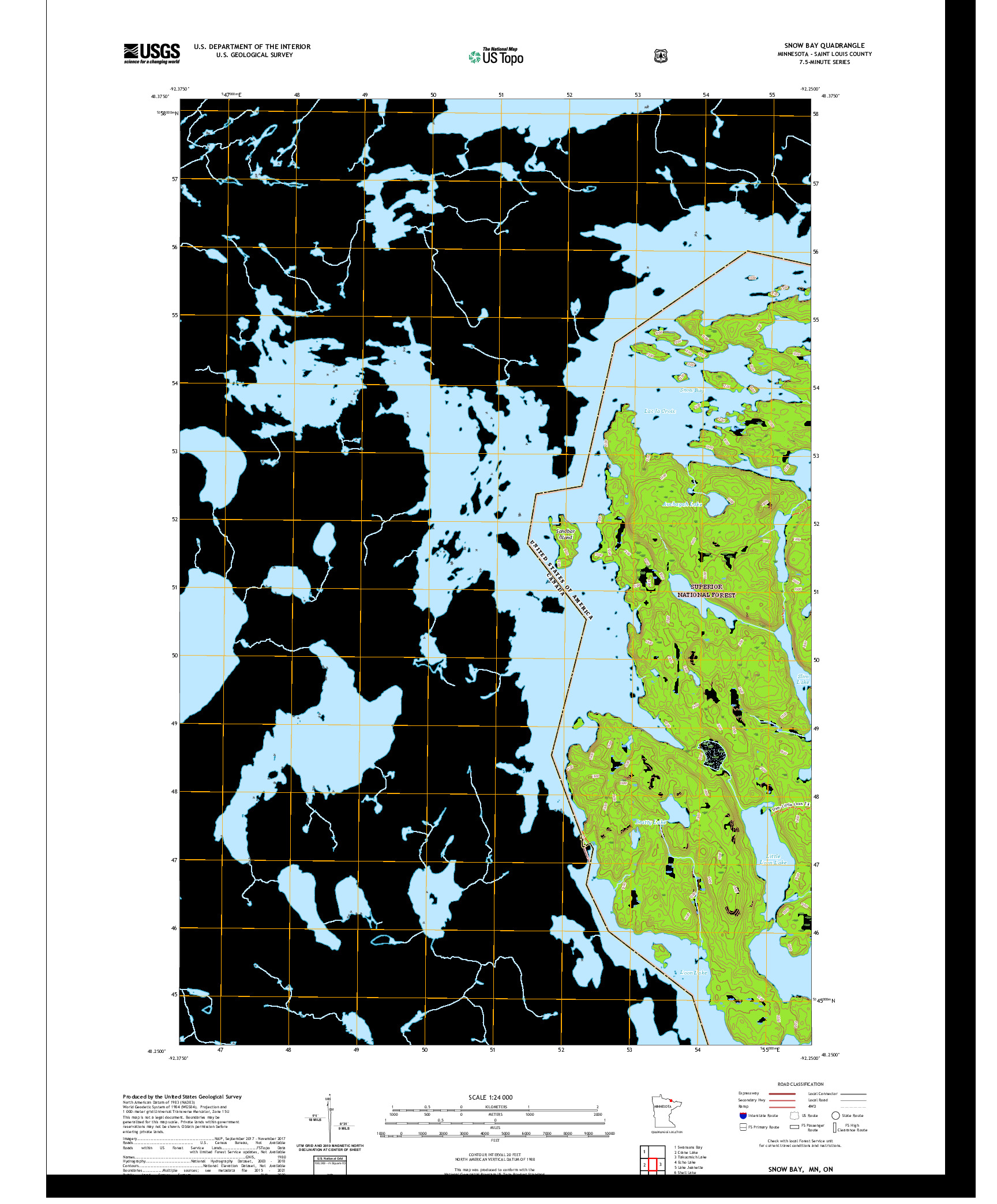 US TOPO 7.5-MINUTE MAP FOR SNOW BAY, MN,ON