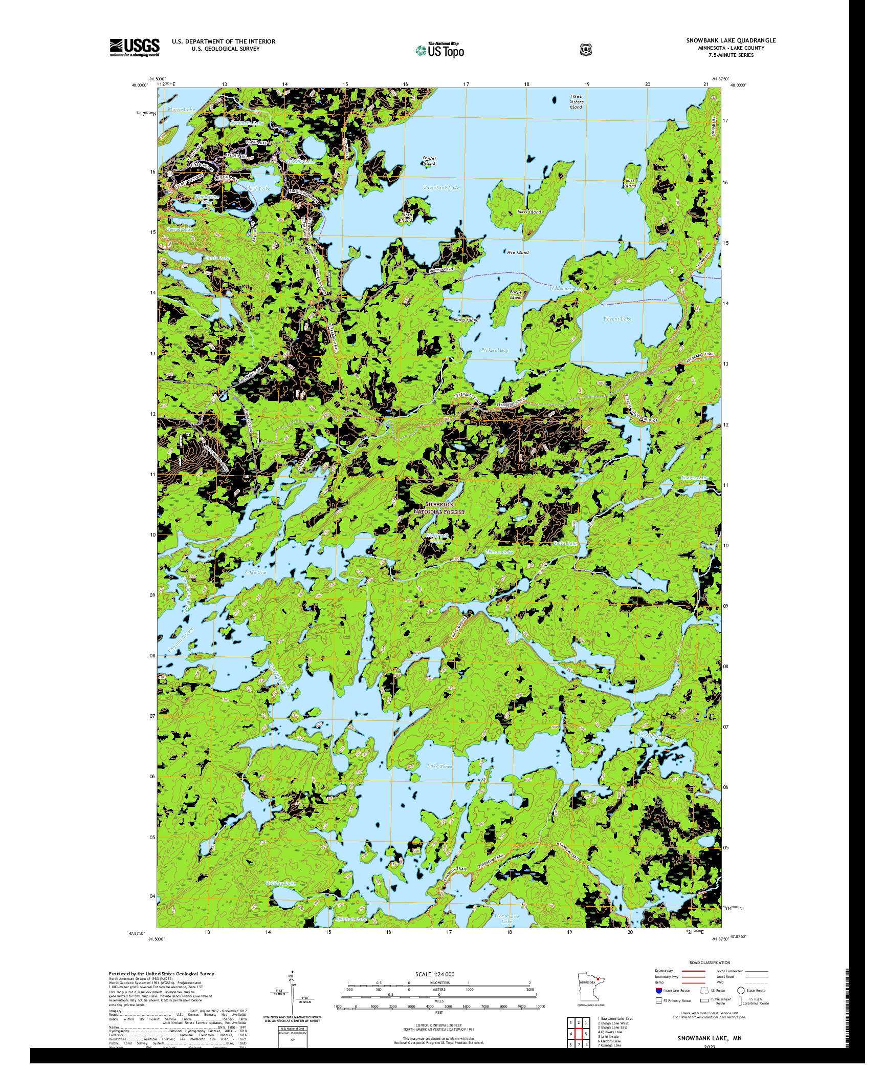 US TOPO 7.5-MINUTE MAP FOR SNOWBANK LAKE, MN